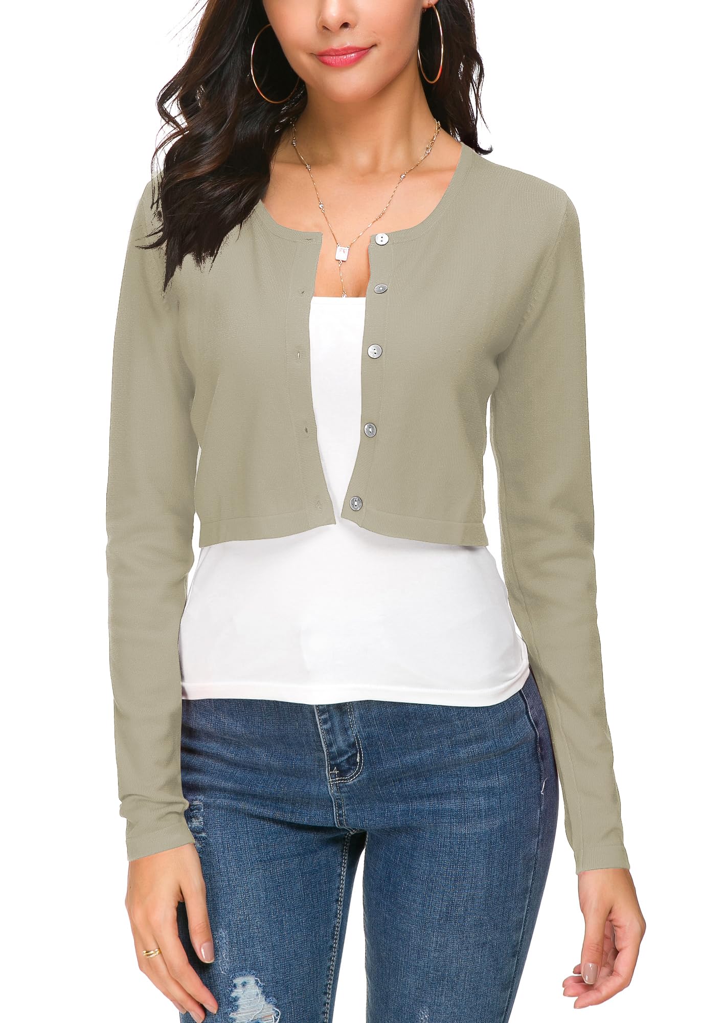 EEVASS Donna Elegante Maniche Lunghe Breve Coprispalle Bottoniera Girocollo Maglia Cardigan