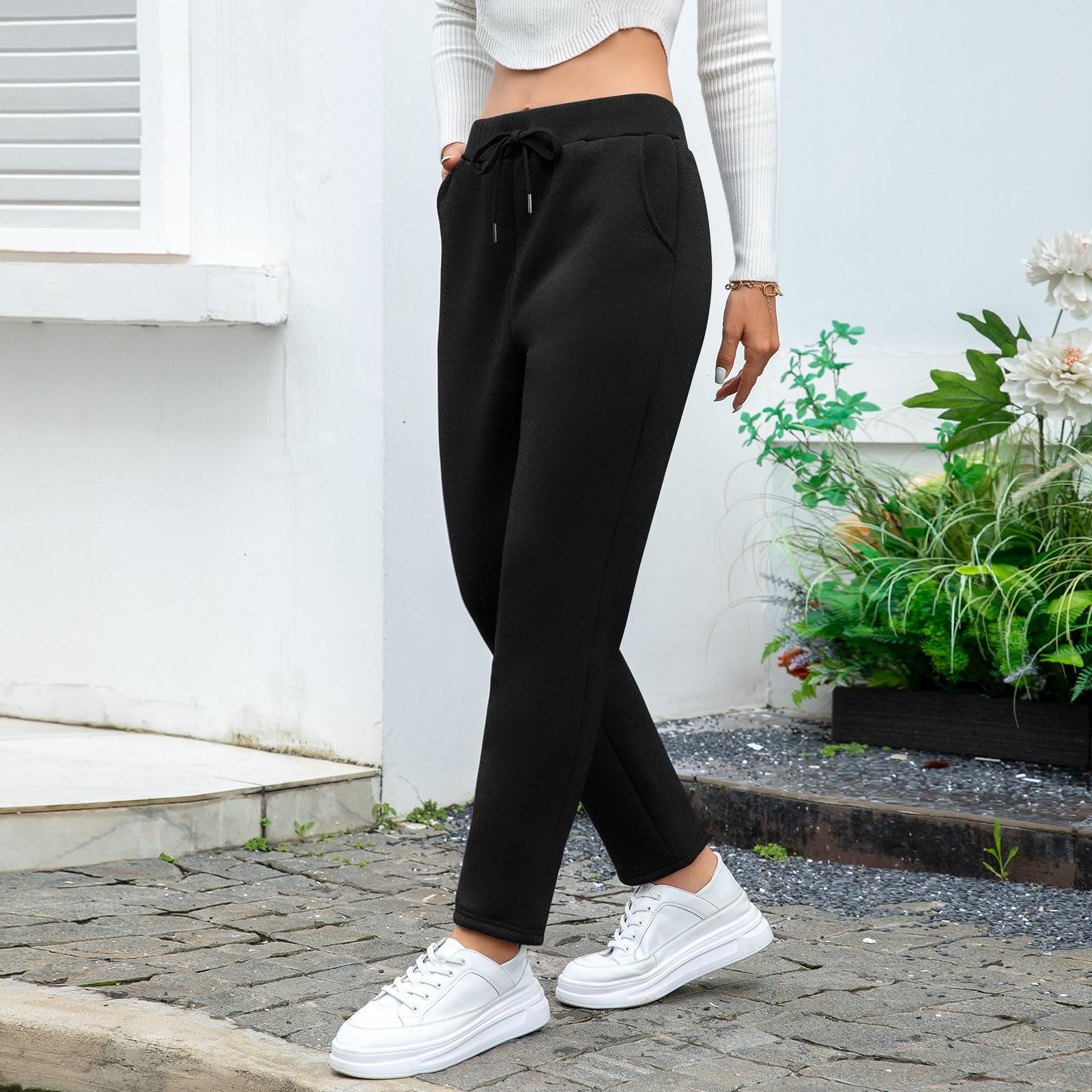 Aisprts Pantaloni Tuta Donna, Pantaloni Termici Invernali da Donna, Pantaloni in Pile Ispessito Pantaloni Felpati Donna con 2 Tasche, Elastico in Vita, Coulisse