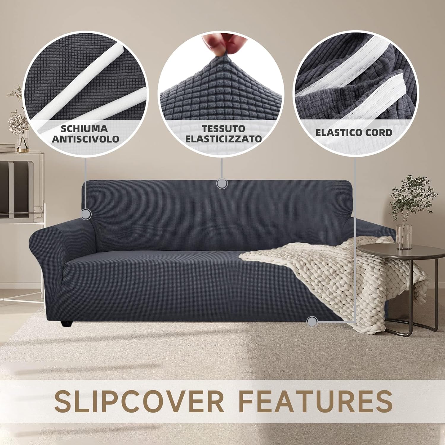 Ystyle Elasticas Funda Sofa 2 Plazas, Fundas de Sofa Ajustables con Reposabrazos, Gruesa Funda Sofá Anti Gatos Perros y Mascotas, Moderna Cubre Sofa Antimanchas Lavable, Gris