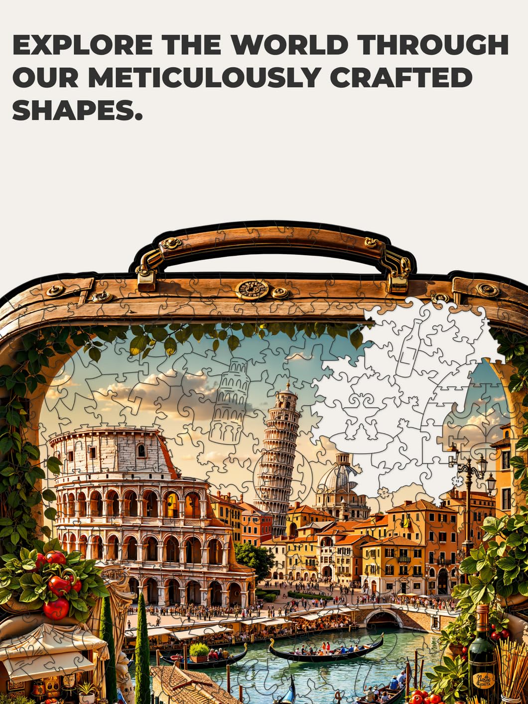 UNIDRAGON Holzpuzzle für Erwachsene Unikat Puzzle Italien im Etui 35x40cm 500 Teile