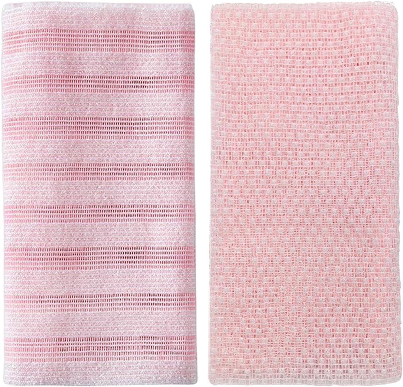 Pack of 2 Face Cloths, Pink Check + Stripes, Shower Cloth, Body Scrub & Back Exfoliator, Massage Flannel