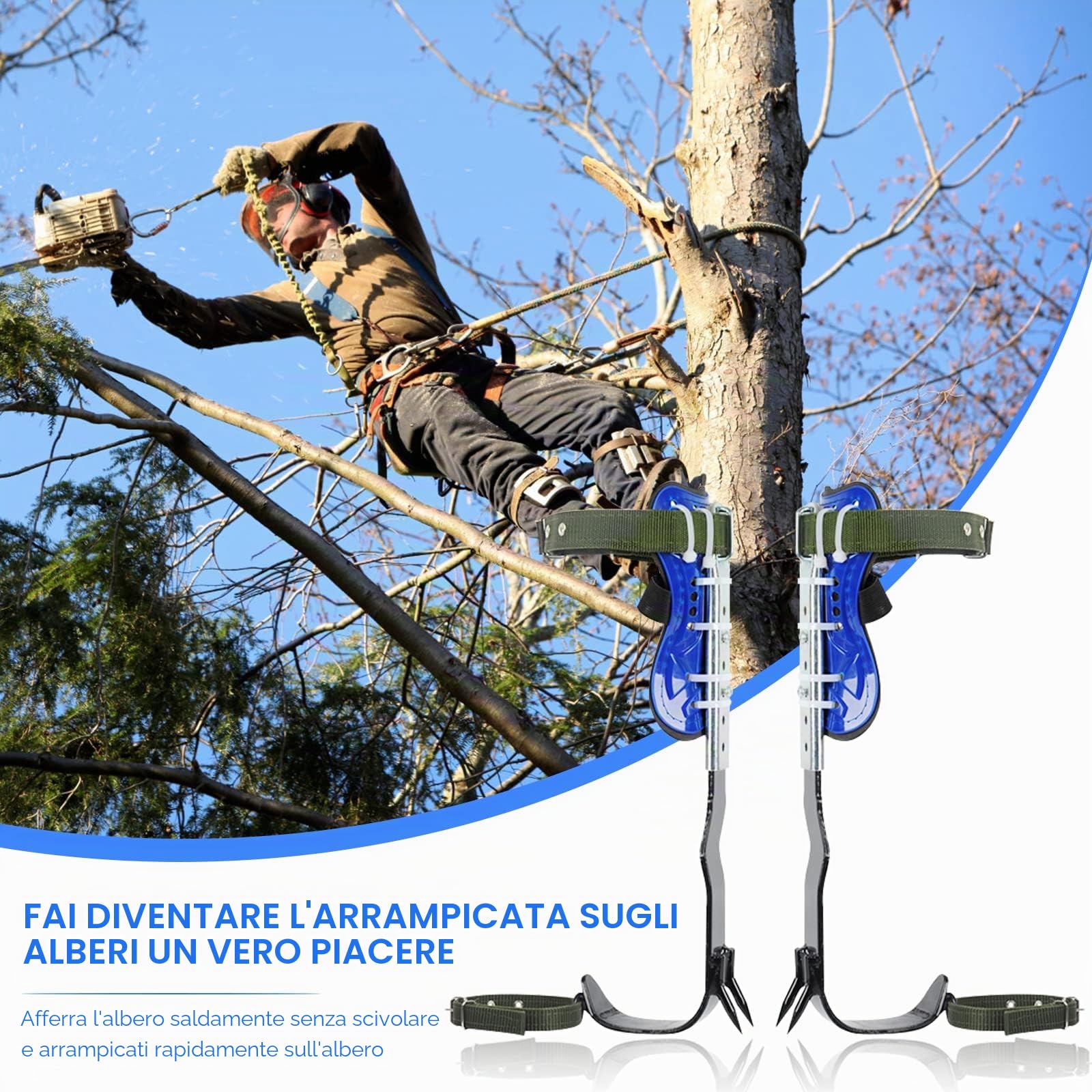 Set professionale di ramponi da arrampicata su alberi con imbracatura di sicurezza a 5 punti per tutto il corpo, attrezzatura da arrampicata aggiornata per la raccolta della frutta e il soccorso