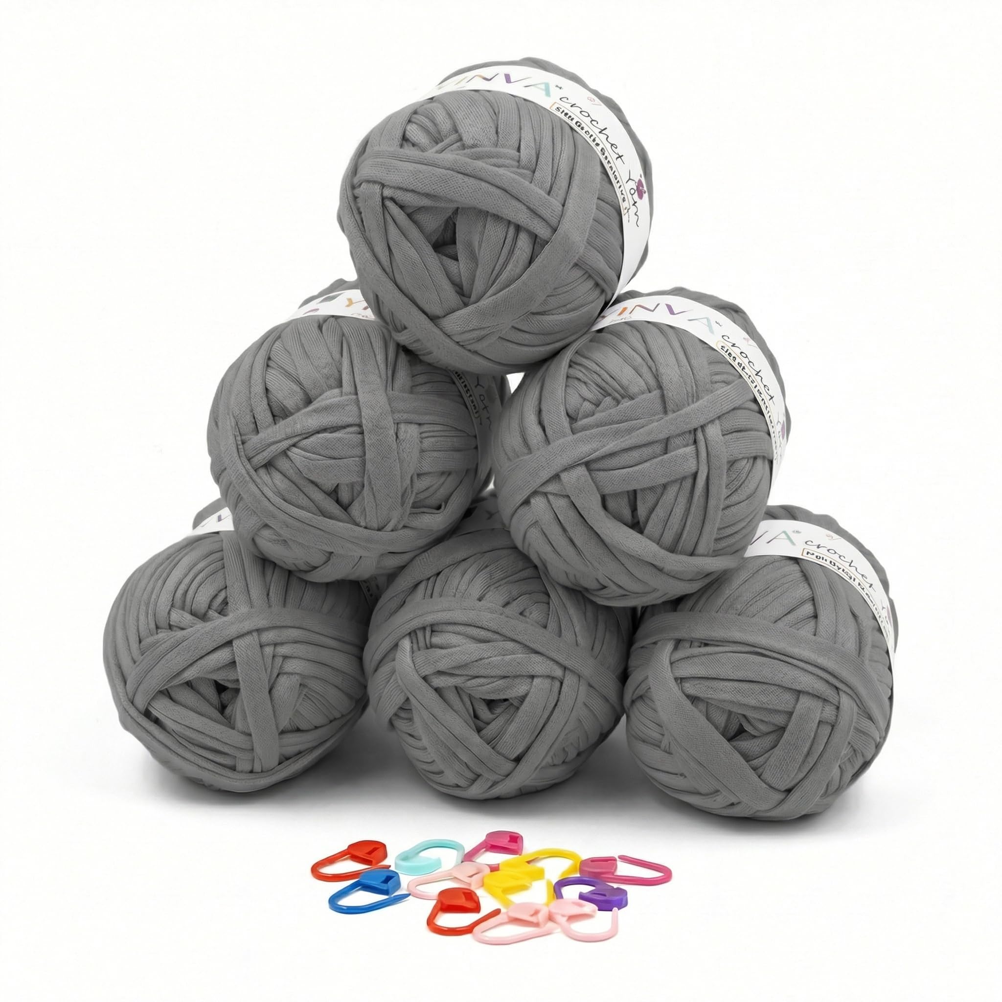 YINVA T Shirt Yarn 6 Pack 100g per Skein, Tshirt Yarn for Crocheting in Multiple Colours, Perfect Relaxing, Rewarding Thick Yarn for Beginners, Soft, Stretchy, Elastic Knitting Yarn for Bags, Baskets