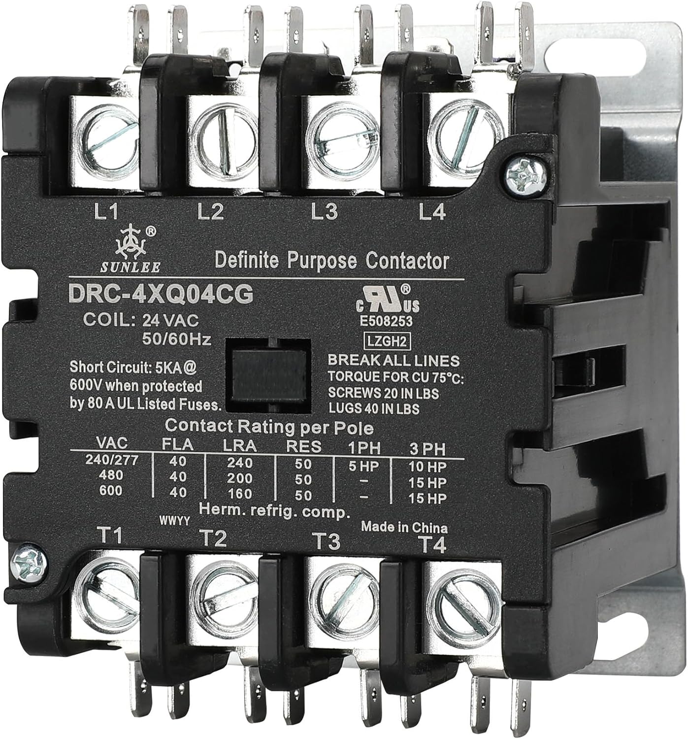 SUNLEE 40A 4-pole DP Contactor 24V Coil