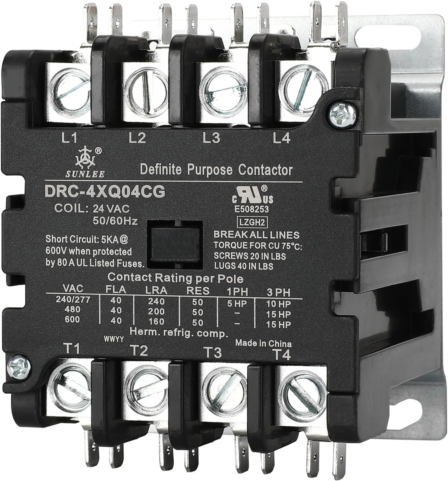 40 amp 4 pole contactor 24V coil Volt DP Contactor HVAC Contactor 42CF25AJ Lighting Heating Refrigeration Contactor, UL Recognized & Approved for UL 60335
