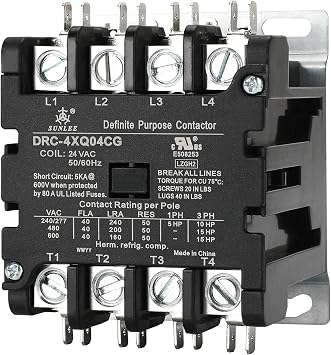 SUNLEE 40 amp 4 pole contactor 24V coil Volt DP Contactor HVAC Contactor 42CF25AJ Lighting Heating Refrigeration Contactor, UL Recognized & Approved for UL 60335
