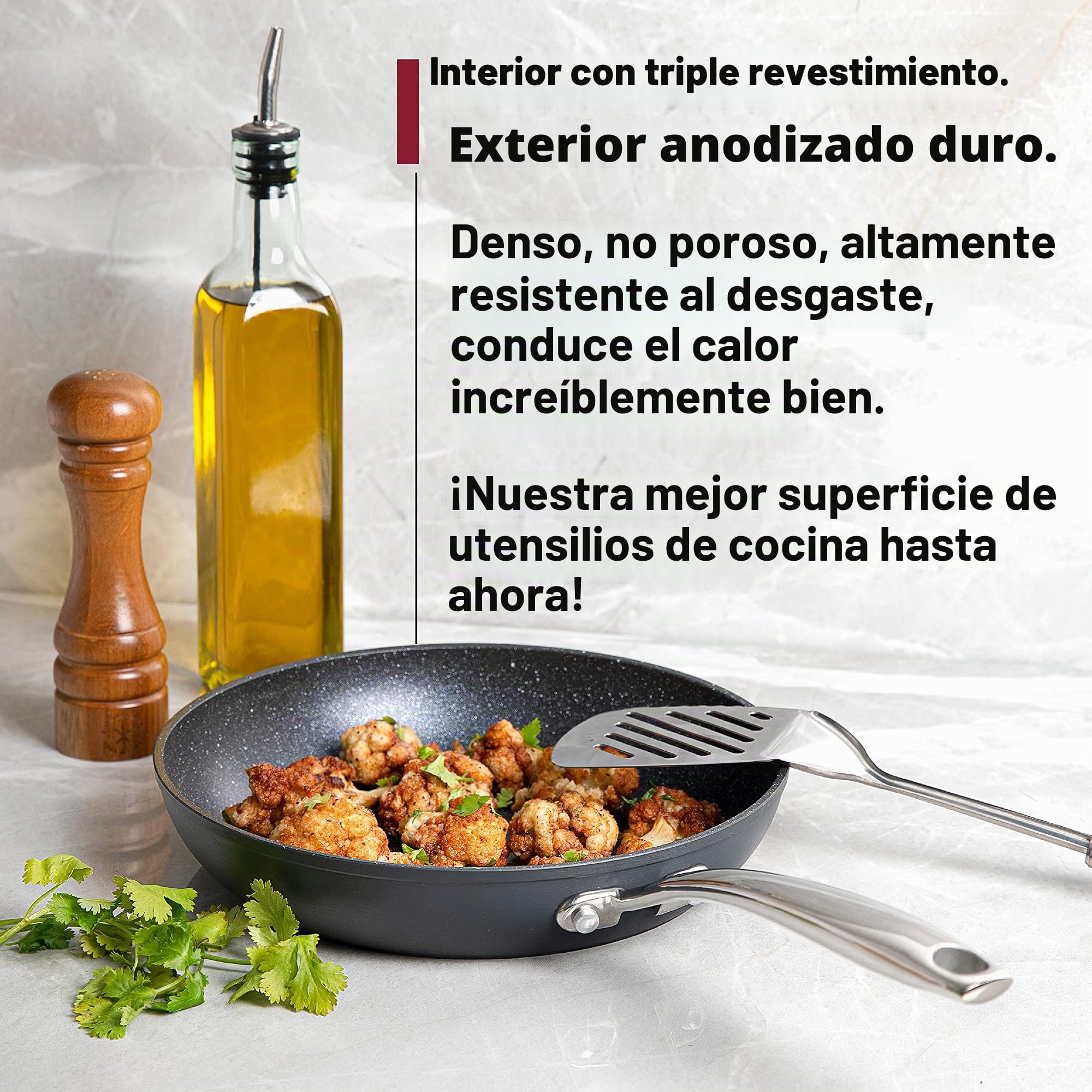 Granitestone - Juego anodizado duro, Sartén de 8, 10 y 12, libre de PFOA, aptas para horno, lavavajillas y utensilios de metal, sartenes antiadherentes, 3 piezas, negras