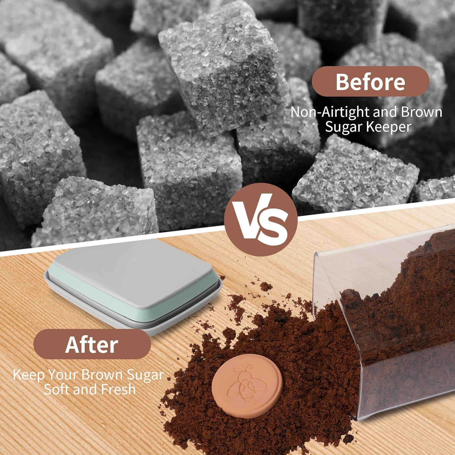 POP Airtight Brown-Sugar Keeper-Container - 1.3Qt(42Oz/1.2L) Clear Jar | 1/2 Tablespoon Scoop | Brown Sugar Saver | Stackable One-Touch Opening - Image 5