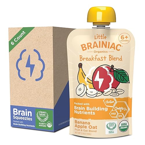 Miniatura 8 de Little Brainiac Paquete variado Breakfast Blend - Bolsas orgánicas de frutas y avena para niños pequeños, plátano, manzana, avena y manzana y avena