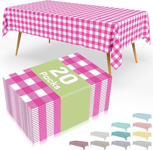 Miniatura 53 de Smiry Paquete de 8 manteles desechables a cuadros, mantel de plástico impermeable de 54 x 108 pulgadas, manteles rectangulares a cuadros caqui y