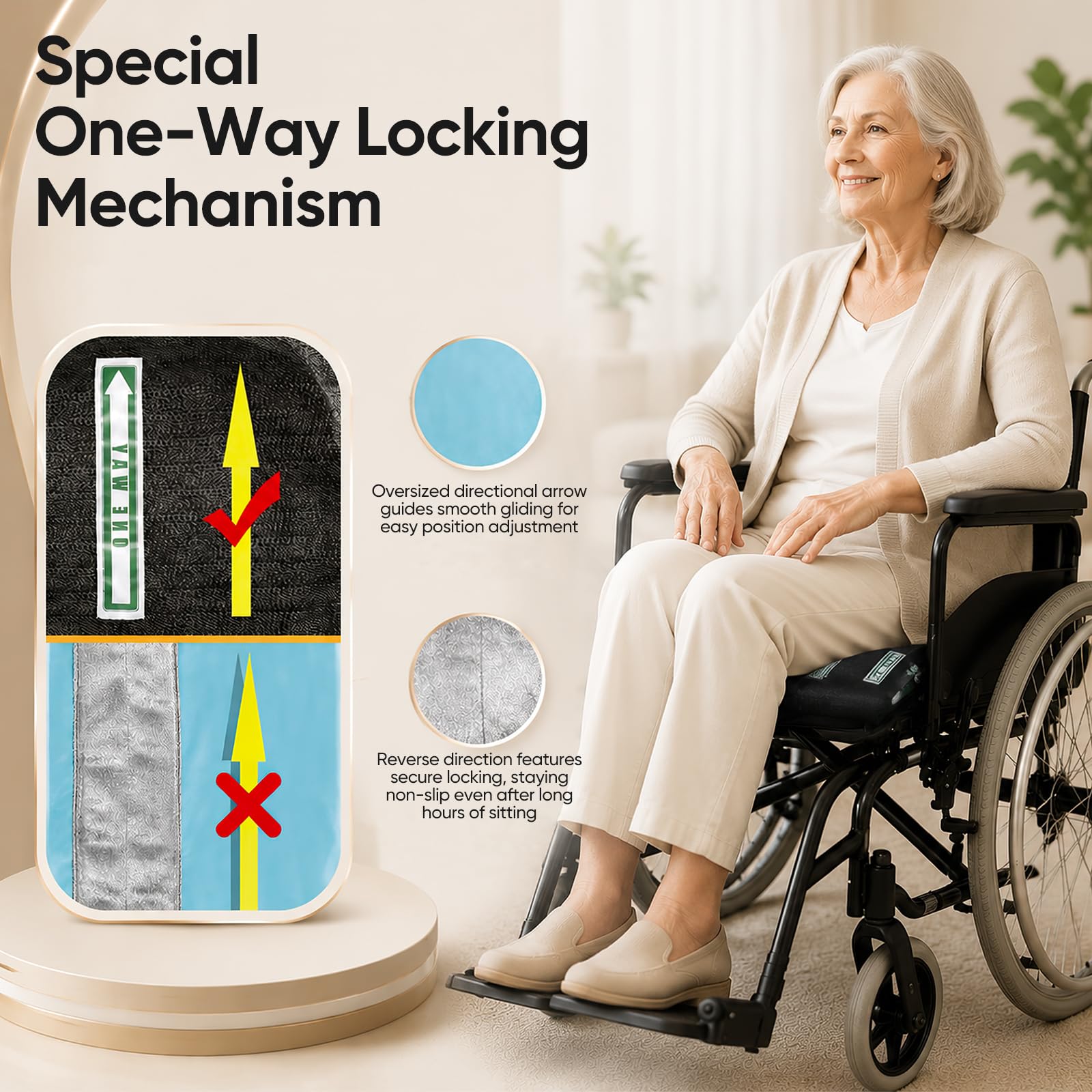 Coussin Pour Fauteuil Roulant, Coussin Siège Antidérapant Glissement Unidirectionnel Antidérapant Prévention Chutes Et Personnes Situation Handicap Adapté Aux Fauteuils Roulants Chaises 43,2 X 43,2 Cm