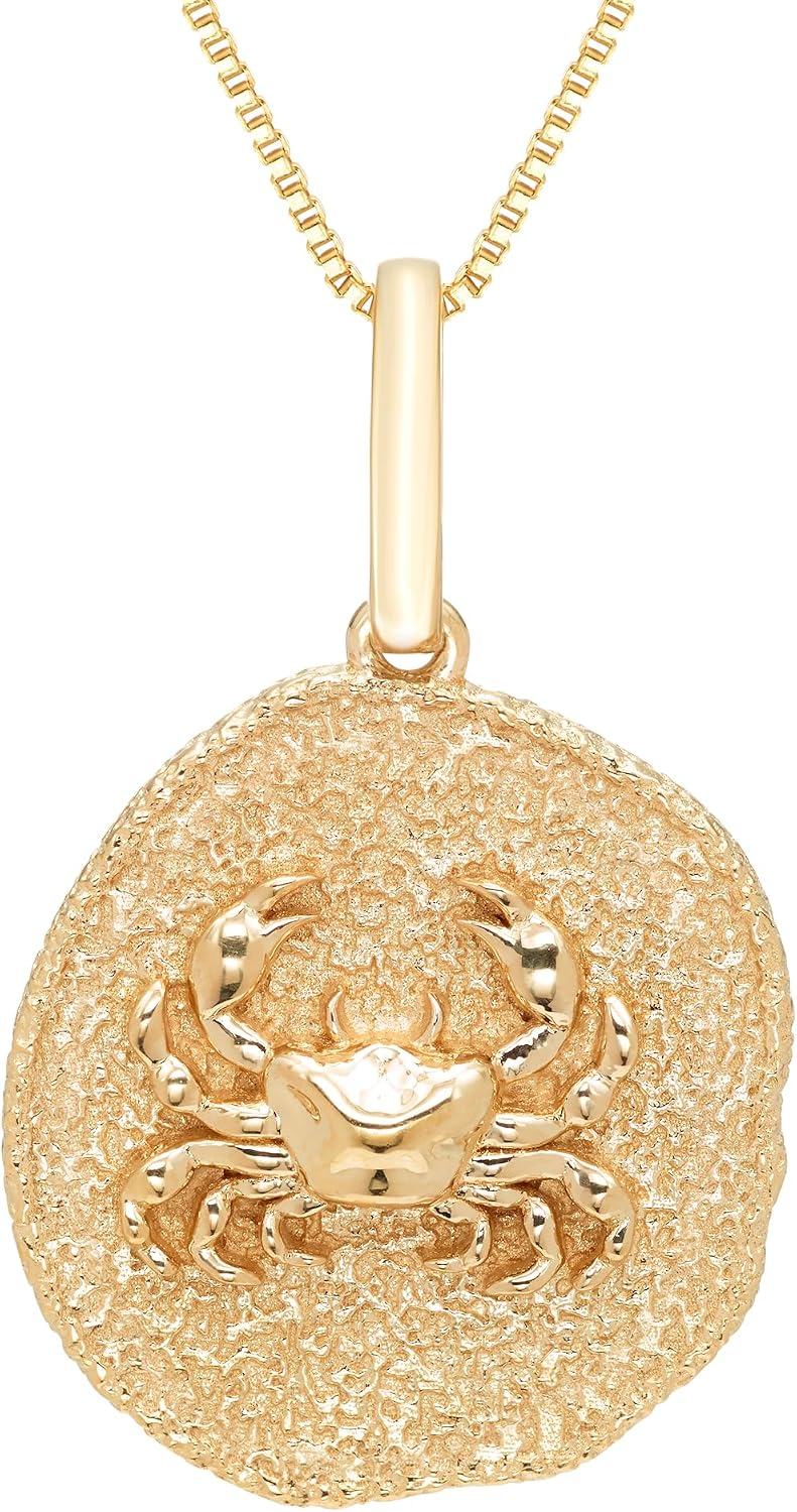 Boston Bay Diamonds Reversible Double Sided Freeform Round Diamond Zodiac Astrology Pendant Necklace in 14K Yellow Gold Plated Sterling Silver with 18 Inch Box Chain