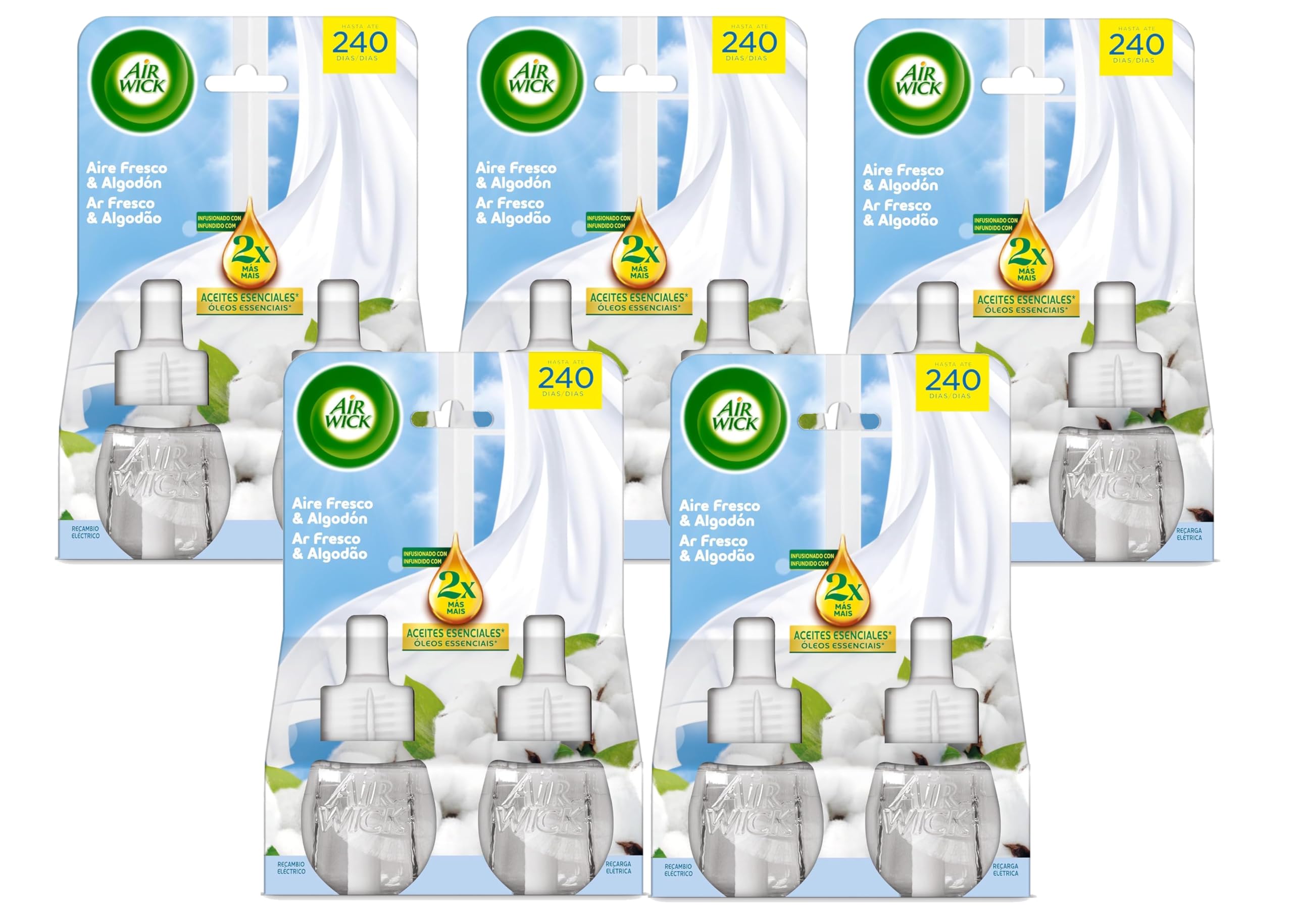 Air Wick Eléctrico Recambio de Ambientador Eléctrico Aroma Nenuco – Pack de 5 Duplos (10 Recambios x 19 ml), Esencia para Hogar, 190 ml Total