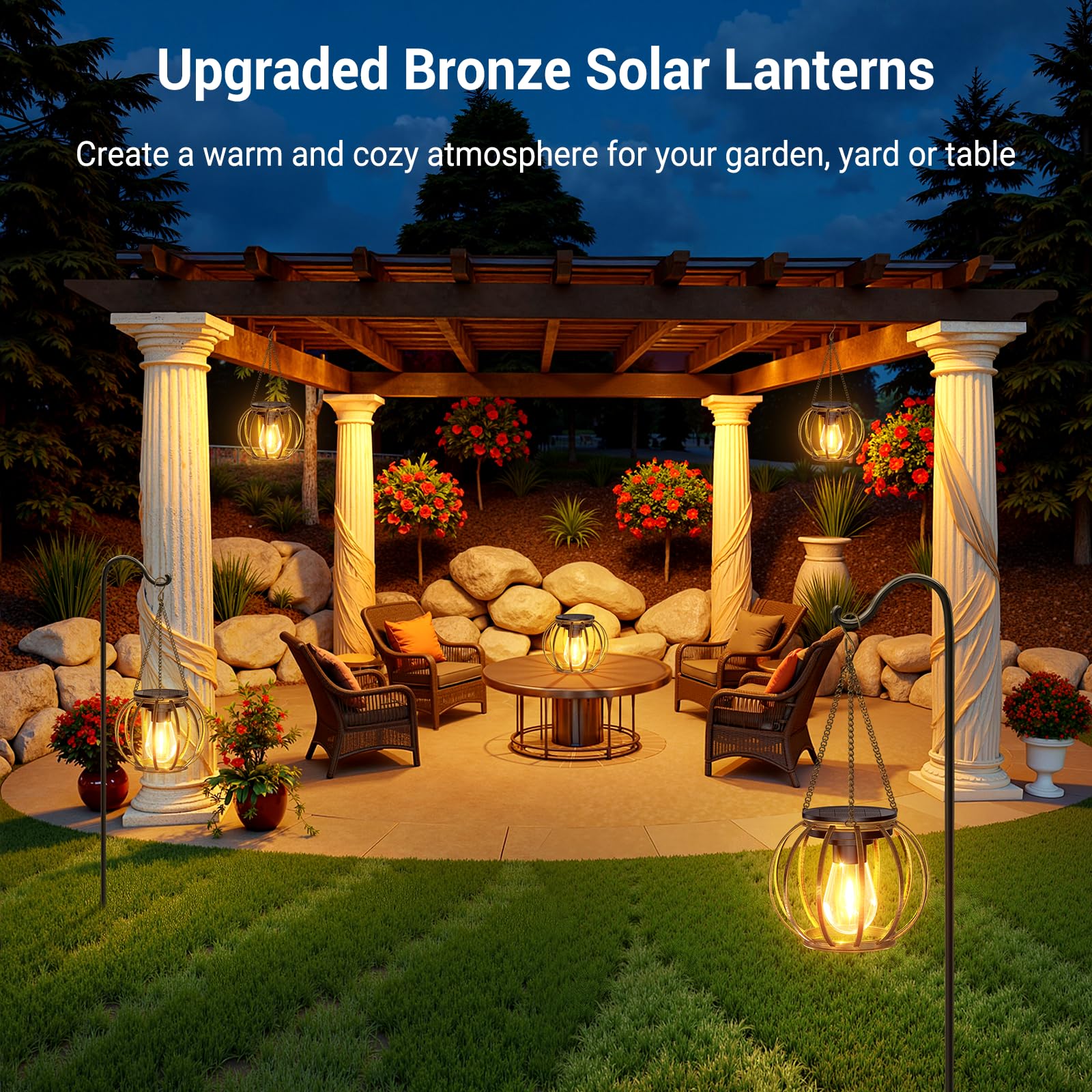 KOOPER Lanterne solari per esterni, confezione da 4 luci solari in metallo bronzo, per cortile, giardino, patio, vialetto, decorazione