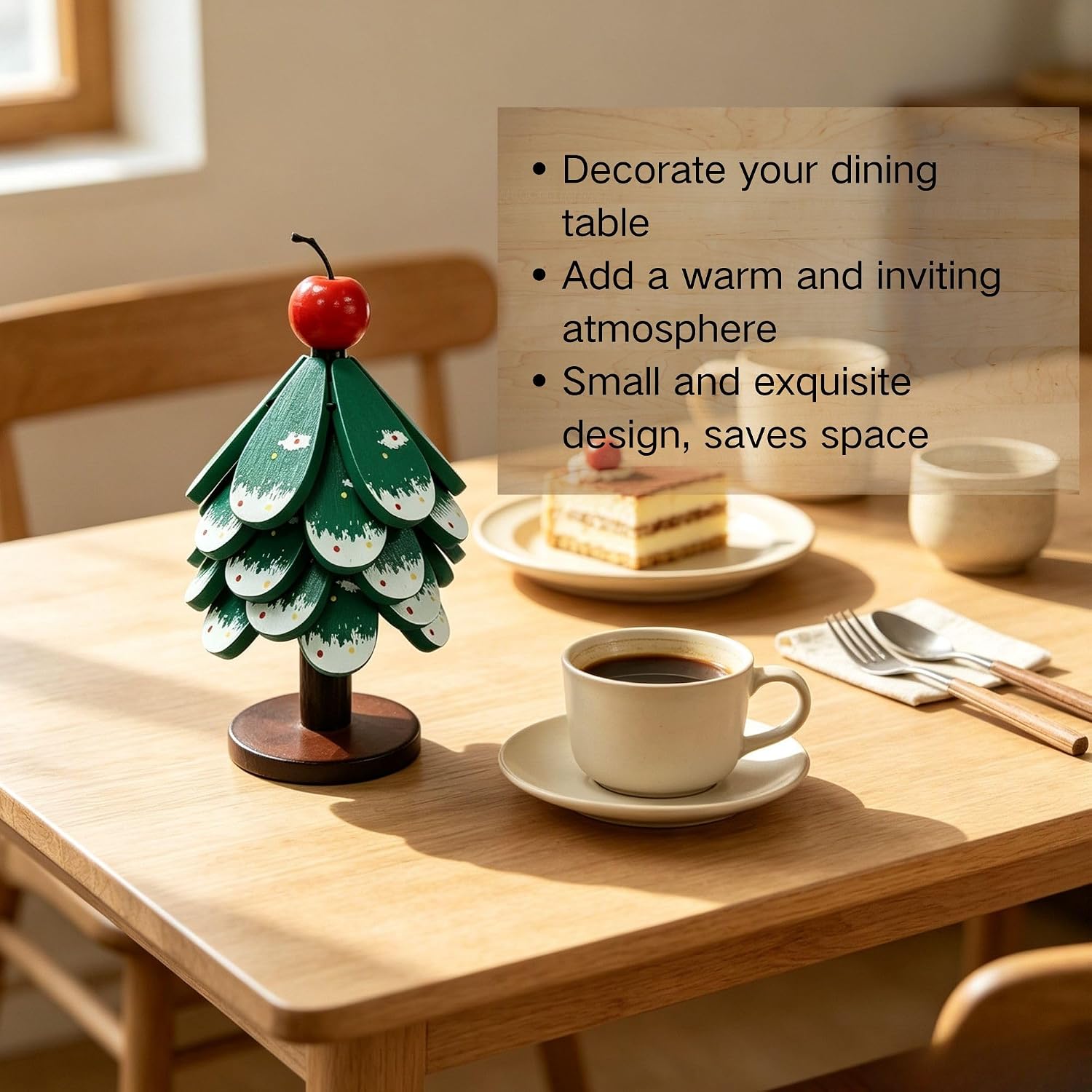 Wooden Trivets for Hot Dishes, Christmas Tree Trivet Set, 5 Trivets + 1 Stand, Green Foldable Kitchen Trivets for Pot, Bowl, Teapot, Hot Pot Holder, Xmas Gifts