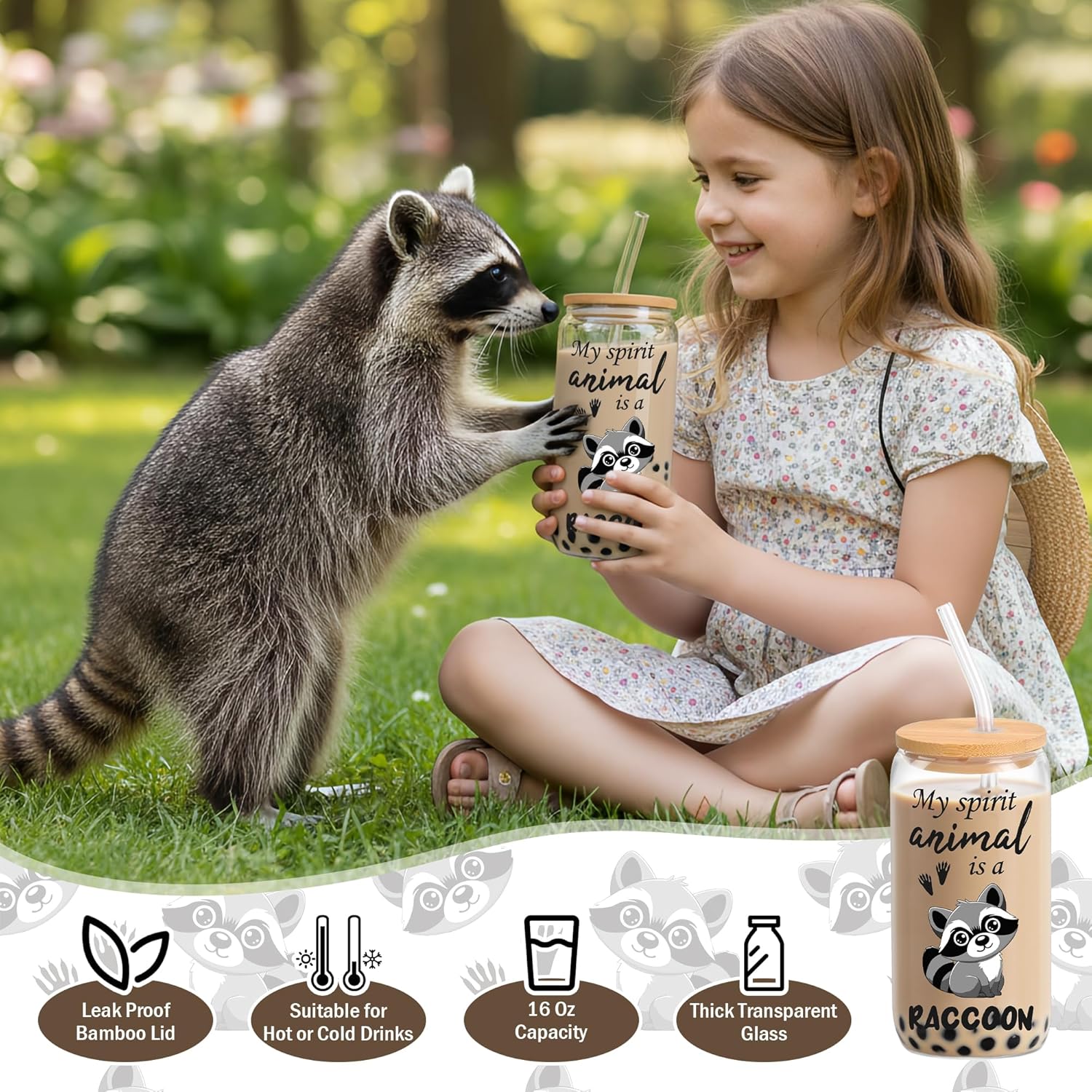 Raccoon Gifts for Women, Raccoon Lovers Gift Set with Glass Cup, Canvas Tote Bag, Hand Towel, Cozy Socks, Stickers & Greeting Card, Cute Raccoon Accessories for Birthday Christmas - Image 3