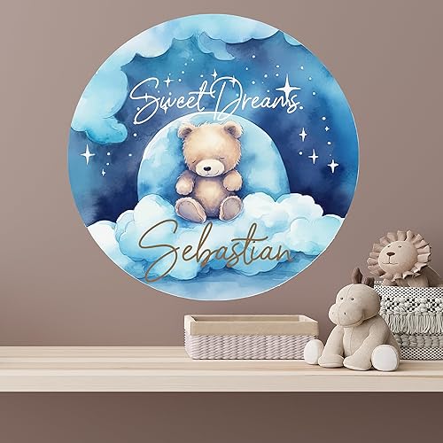 Miniatura 2 de WM831 - Calcomanía de pared de oso de peluche, decoración de guardería con nombre personalizado para bebés niños o niñas, calcomanía extraíble para