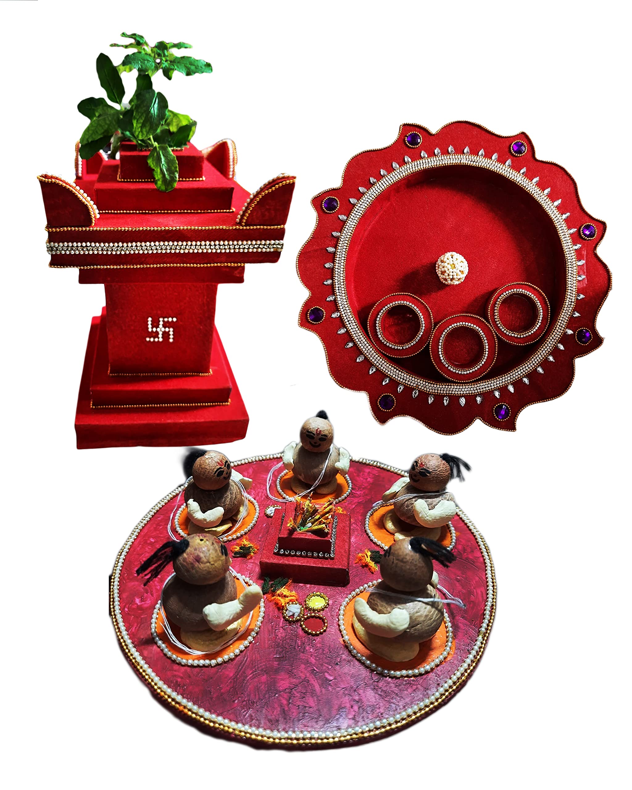 Rukhwat - Set of 3 Items, Tulsi Rundavan,Thali & Bhatji