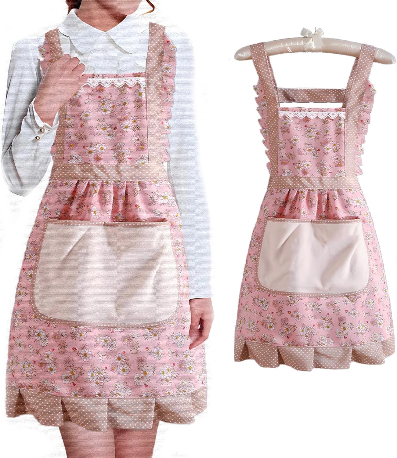 Waterproof Bib Apron with Pocket, Azonee Kitchen Cooking Apron for Women, Hand Wipe Chef Apron for Home, Restaurant, and BBQ Use, Durable Cotton Canvas Fabric