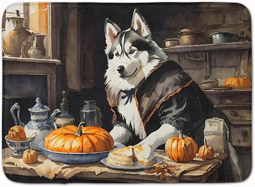 Caroline's Treasures Siberian Husky Fall Kitchen Pumpkins Memory Foam Kitchen Mat Machine Washable Anti-Fatigue Mat Cushion Comfort Bath Mat or