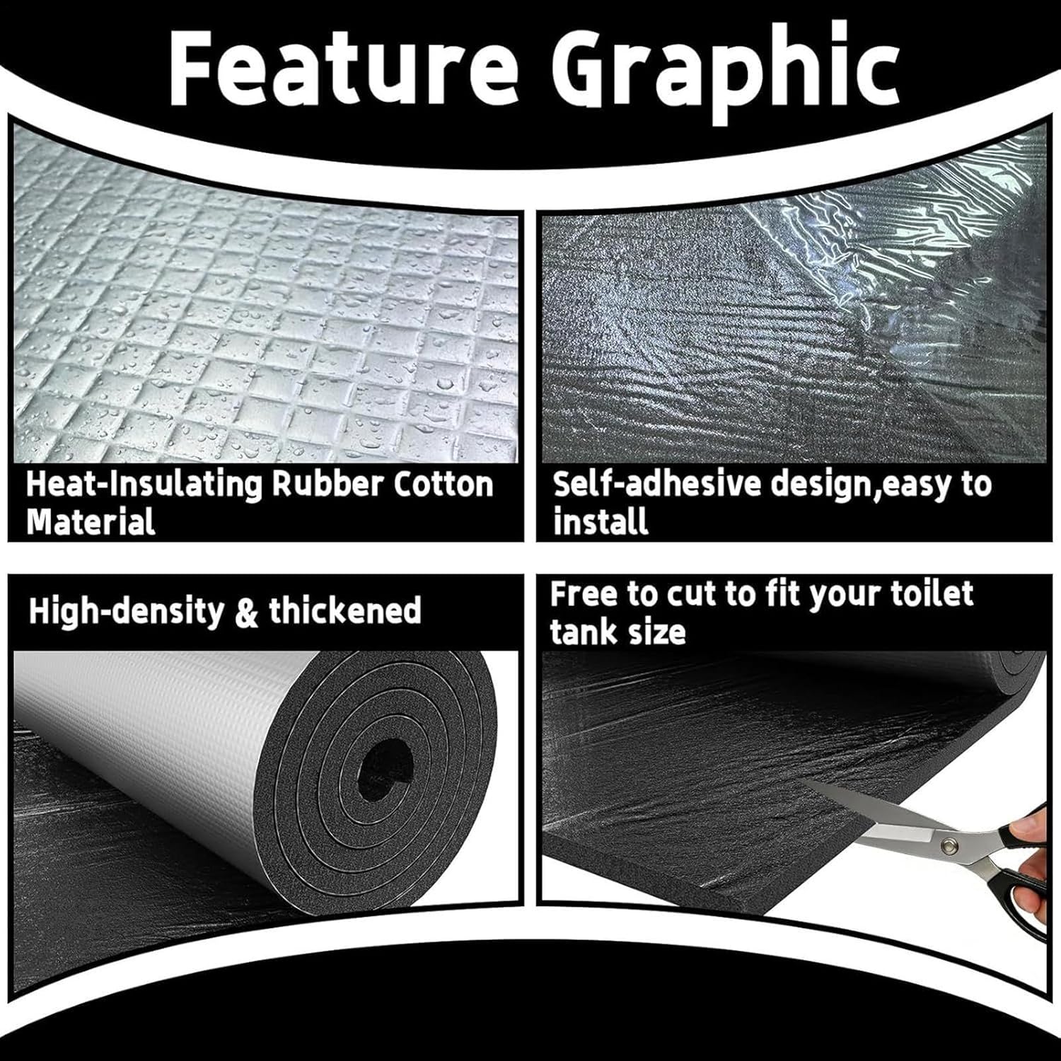 Toilet Tank Liner for Condensation, Toilet Tank Insulation Kit to Prevent Sweating, Anti Condensation Kit Toilets Insulation Waterproof CoverSelf-Adhesive Anti-Condensation Sheet for 100×40cm Toilets