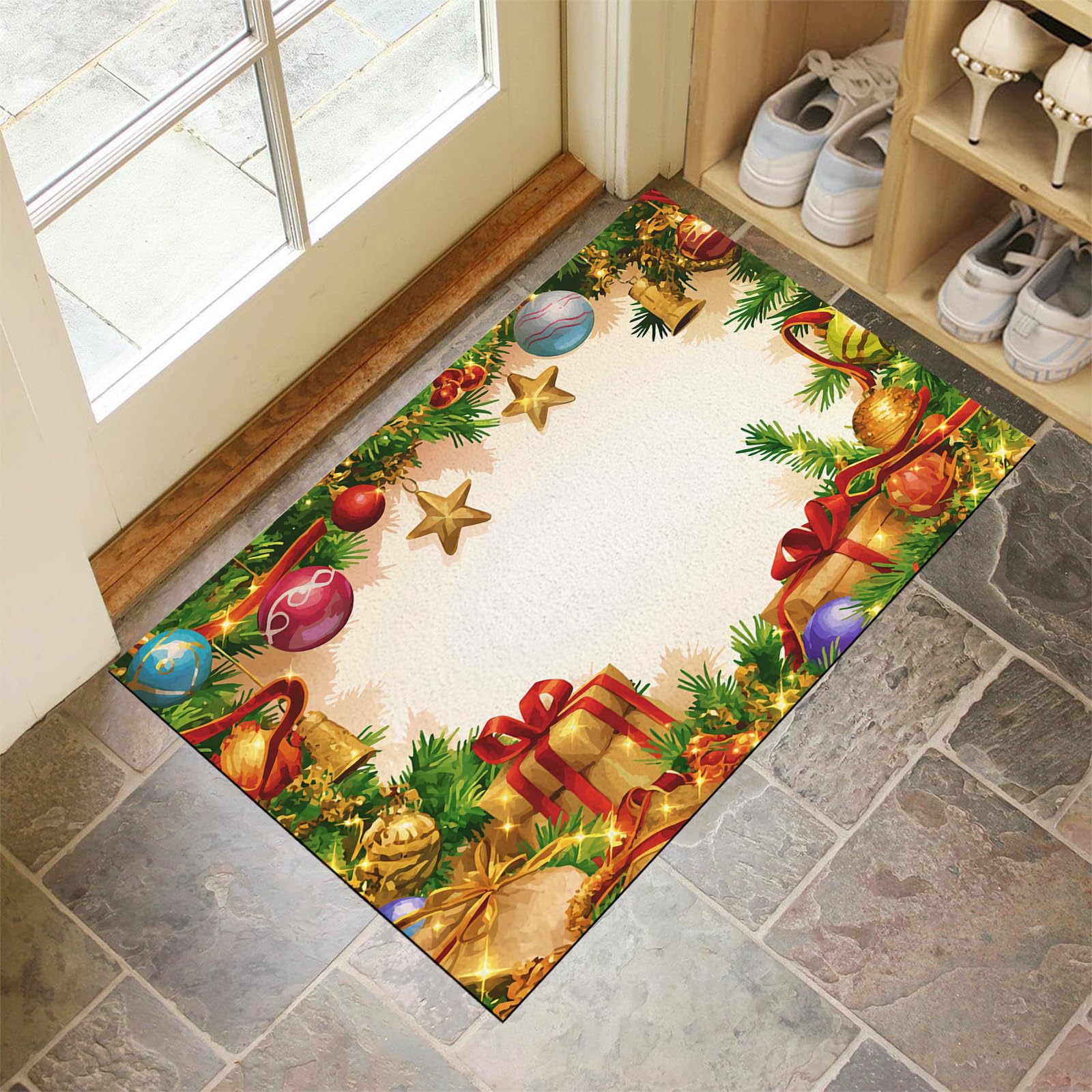 Felpudos Para Interiores: Felpudo Interior Lavable A Máquina, Felpudos Que Atrapan La Suciedad, Alfombra De Entrada Absorbente Con Adornos Navideños, Felpudo Antideslizante Para Puerta Delantera Y