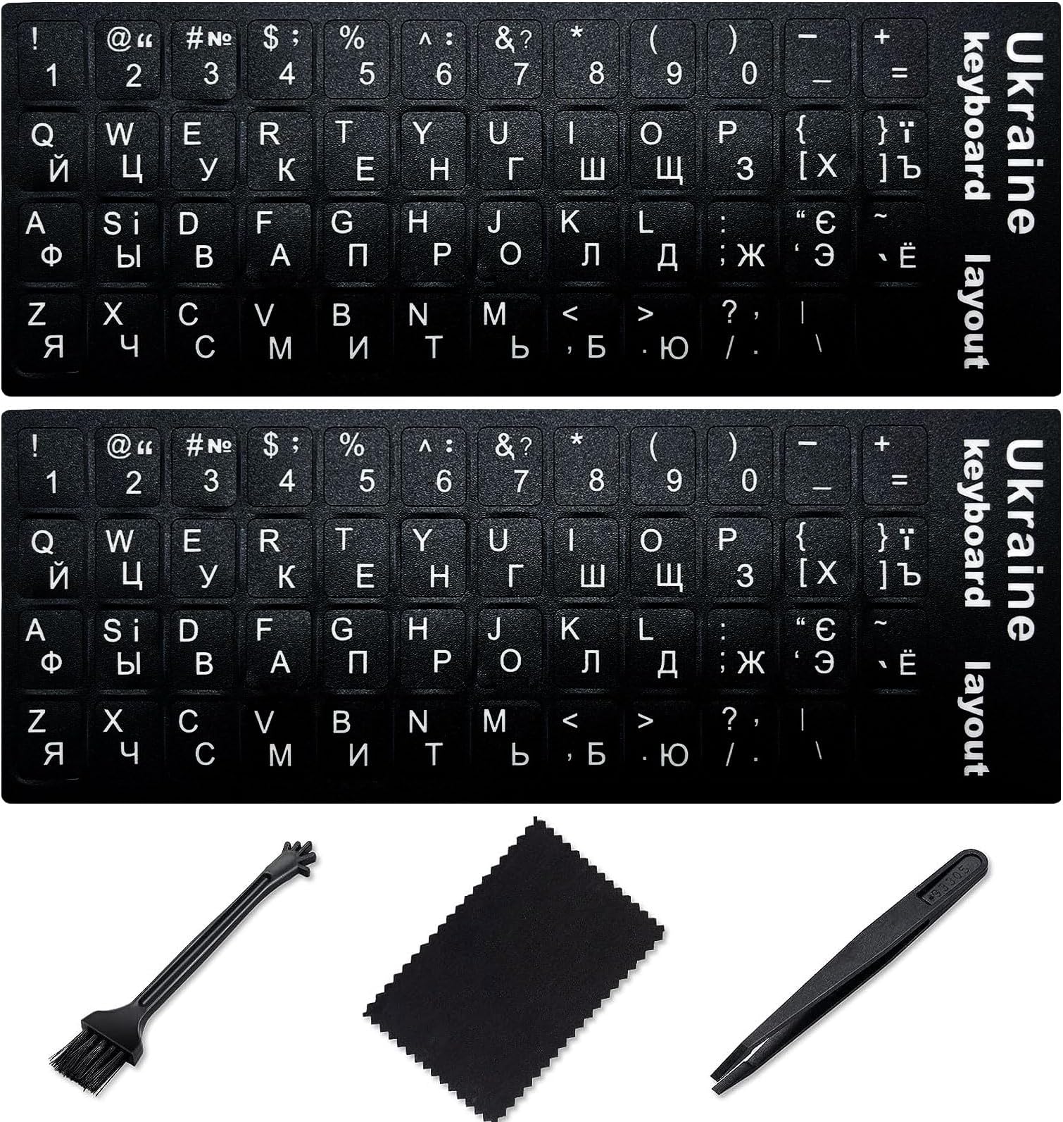 Ukrainian Keyboard Stickers[5 in 1],Ukraine Keyboard Sticker with White Letter/Black Background,Matte Vinyl Russian Belarus Keyboard Sticker for Computer Laptop Notebook Desktop