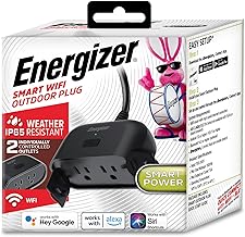 Energizer Smart Wi-Fi Outdoor Plug, Water-Resistant, 2 Individually Controlled Outlets, Customizable Schedules/Remote Access with App, Compatible with Alexa, Siri, Google Assistant, Black
