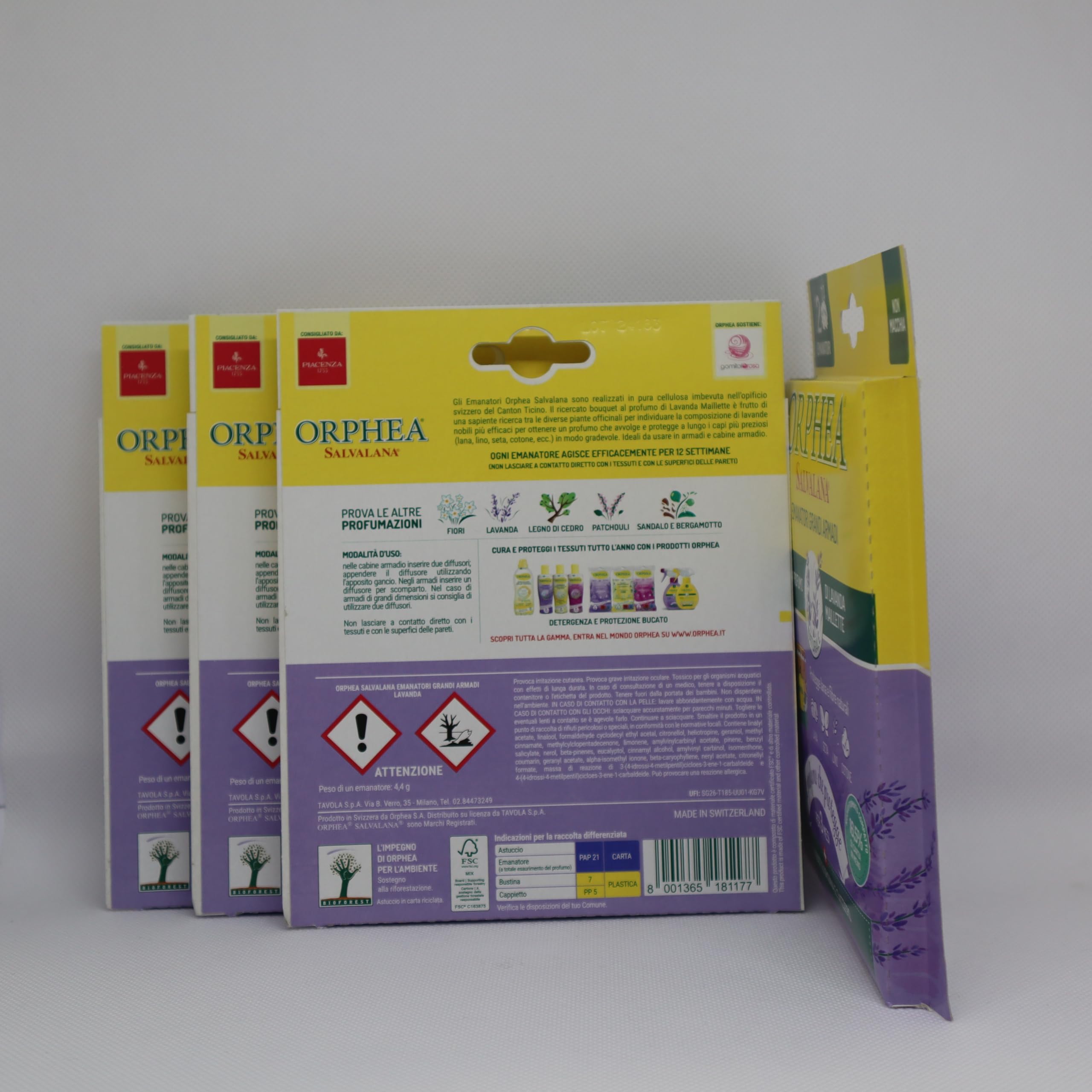 Orphea 4X Salvalana Emanatori Grandi Armadi Protegge Lana e Fibre Naturali al Profumo di Lavanda Maillette - 4 Confezioni da 2 Emanatori Ognuna