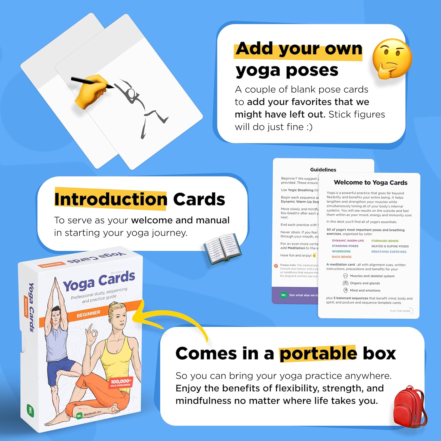 WorkoutLabs YOGA CARDS - Beginners: Professional Visual Study, Class Sequencing & Practice Guide with Essential Poses, Breathing Exercises & Meditation - Yoga Flash Cards/Yoga Deck with Sanskrit 5 817GractPBL. AC SL1500