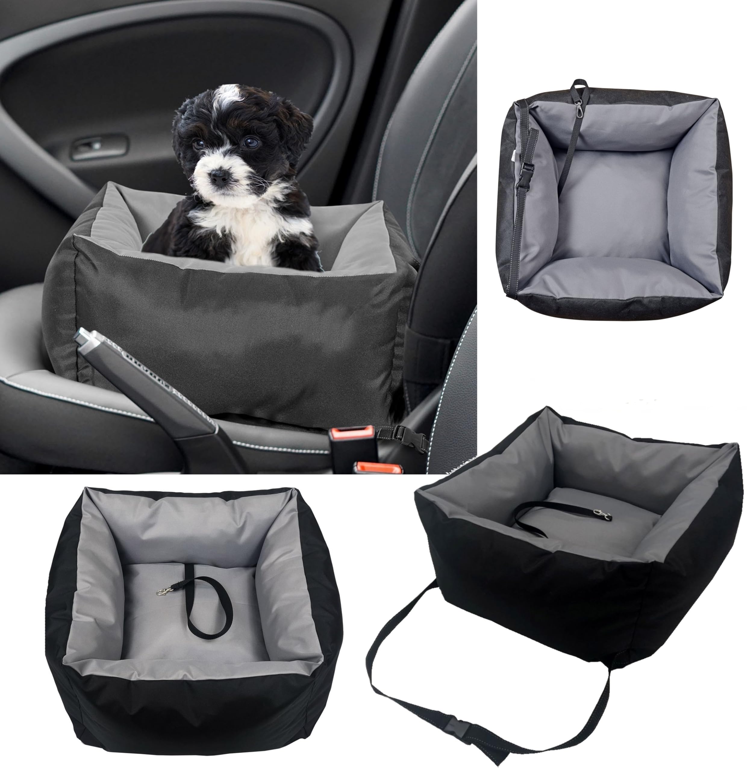 Seggiolino Auto per Cani, Trasportino Cane Auto con Cuscino e Cintura di Sicurezza, Seggiolino Auto Cane con Lati Robusti, Trasportino per Cani Auto Impermeabile per Cani di Piccola Media Taglia