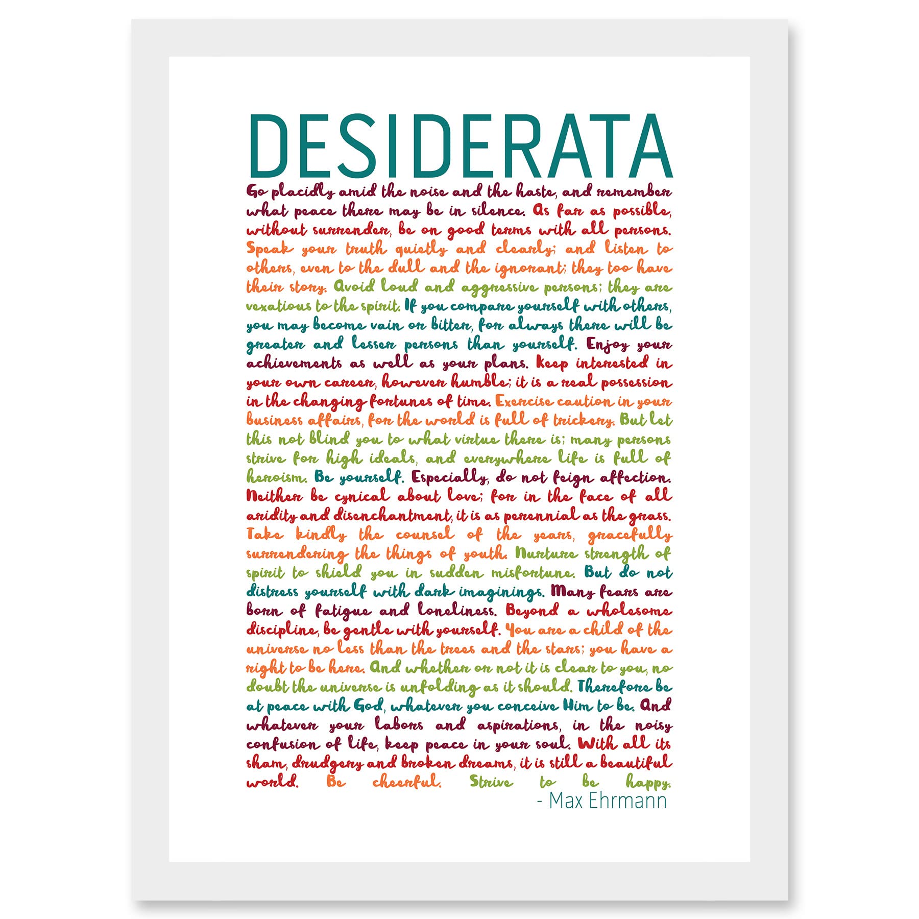 Wee Blue Coo Desiderata Rainbow Words Mav Ehrmann Typography Inspiration A4 Artwork Framed Wall Art Print