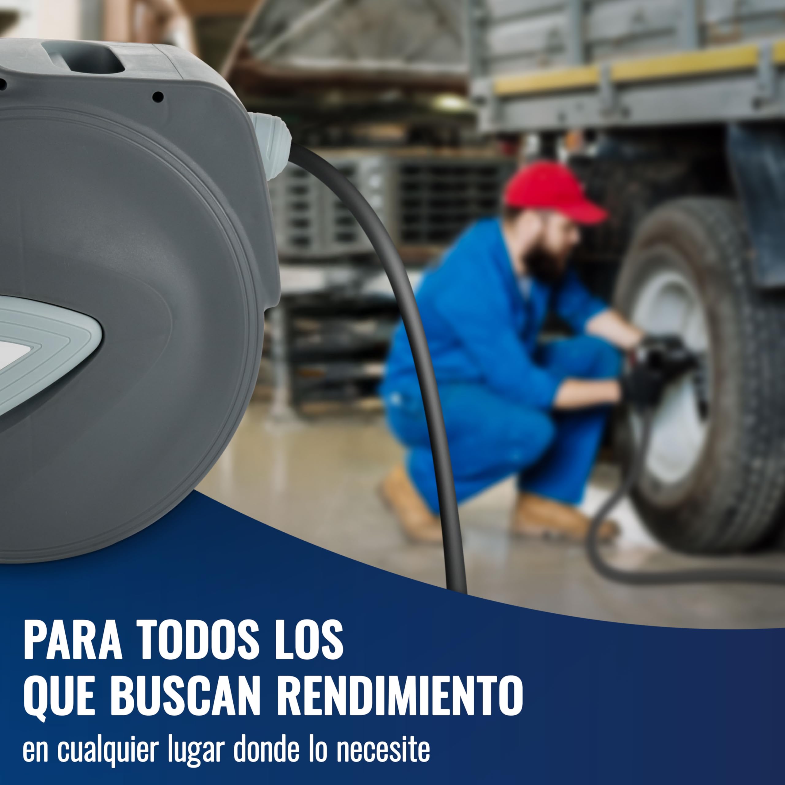 Poppstar Enrollador de manguera de aire comprimido (manguera: 10m + 1m, diámetro interno de 5/16" (8x12mm), 3/8" BSPT), mecanismo de enrollado para manguera de aire comprimido