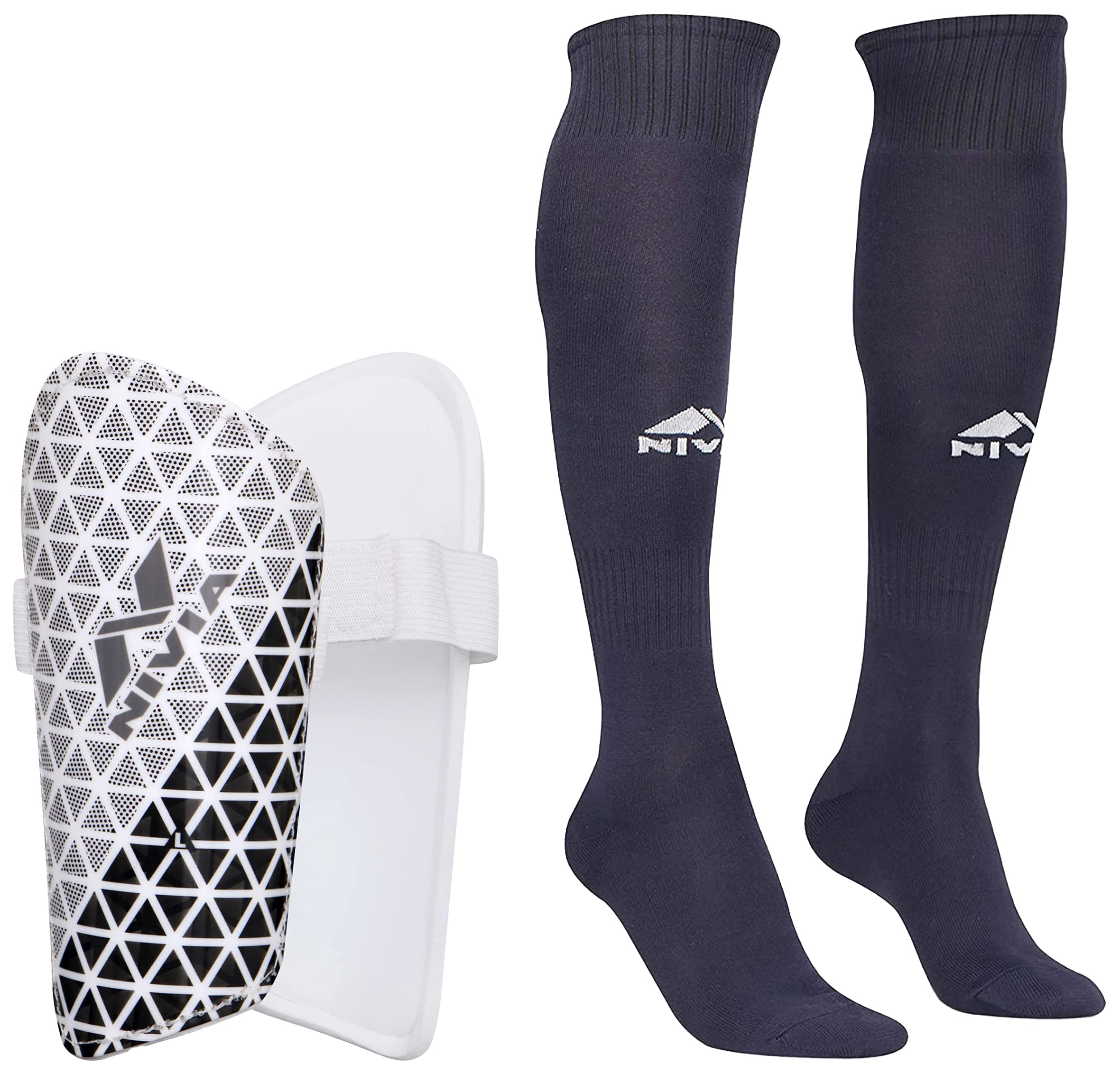 Nivia Plain Encounter Stockings (L, Blue) - Polyester Blend, Knee Length, Unisex, Pack of 1 & 805S Wisdom-2018 Plastic Shin Guard, Small (White) (B09SG58VNM) Amazon Price History, Amazon Price Tracker