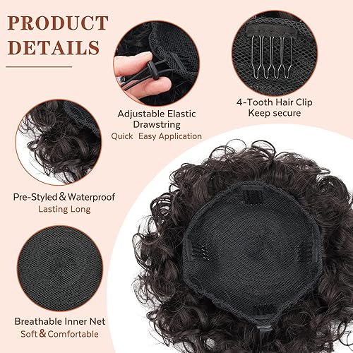 Miniatura 10 de Extensiones de cola de caballo onduladas con cordón para mujeres negras, pelo sintético suelto, color marrón, rizado, grande, rizado, con clip, uso