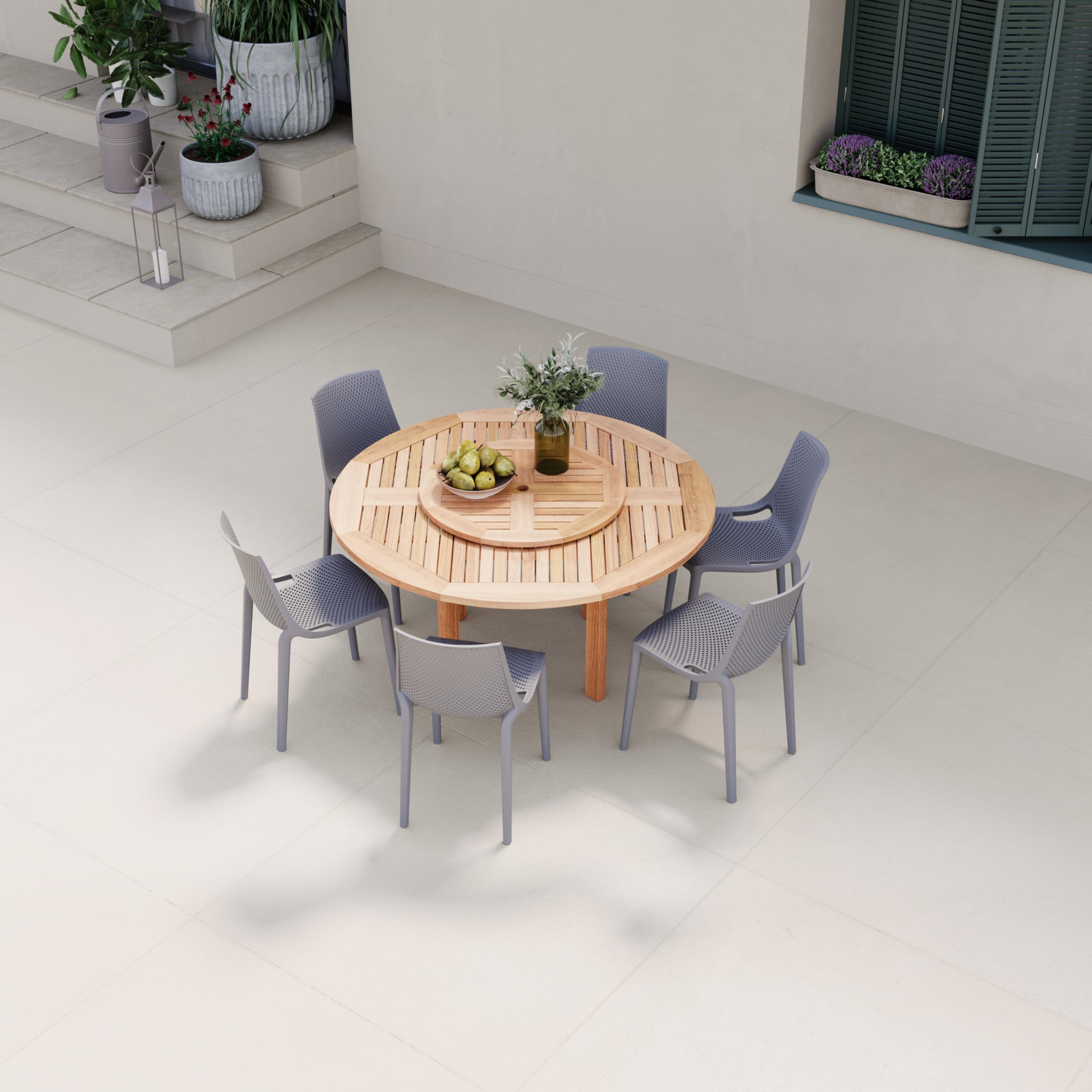 Urban Elements Melbourne 7-Piece Patio Furniture Set | Teak Finish 100% FSC Eucalyptus Wood | Backyard Furniture, Outside Table and Chairs, Round Outdoor Dining Set, 7-Piece Grey