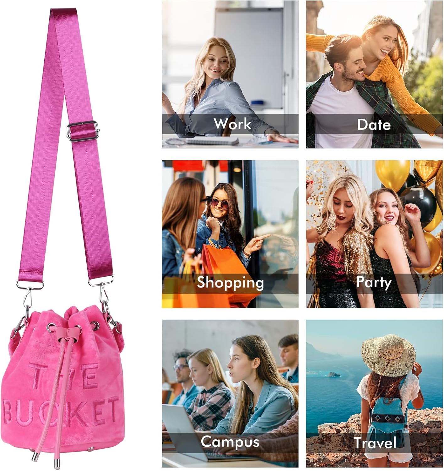 JQAliMOVV Mini Crossbody Bucket Bags for Women Trendy Velvet Bucket Purse Hobo Drawstring Handbags - Image 7