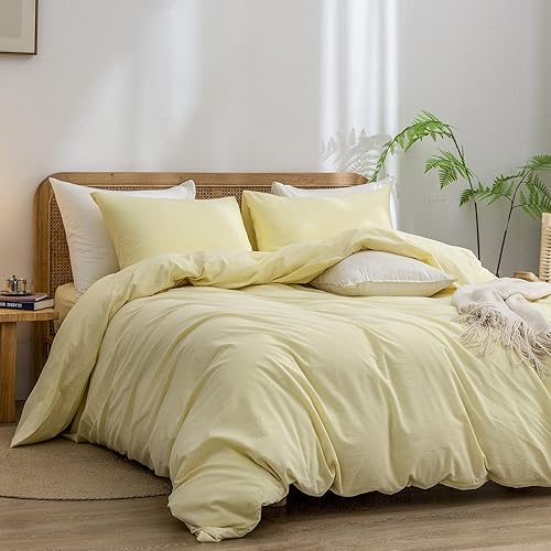 Miniatura 7 de BESTOUCH Juego de funda de edredón 100% algodón lavado, tacto súper suave, cómodo, elegante, ligero, juego de ropa de cama de 3 piezas, color