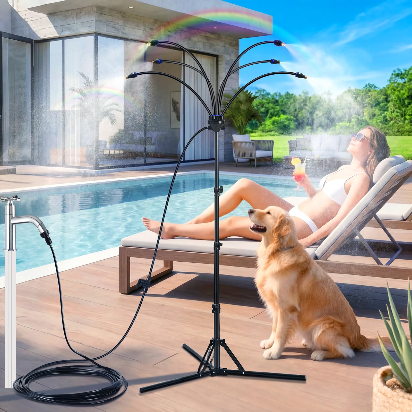 Photo 1 of ****DIRTY**** KENSOSO 6-Nozzle Adjustable Standing Misters for Outside Patio - Stand Misting System for Cooling Outdoor Areas, Easy to Install & Maintain, Custom Coverage, Durable for Backyard Use.