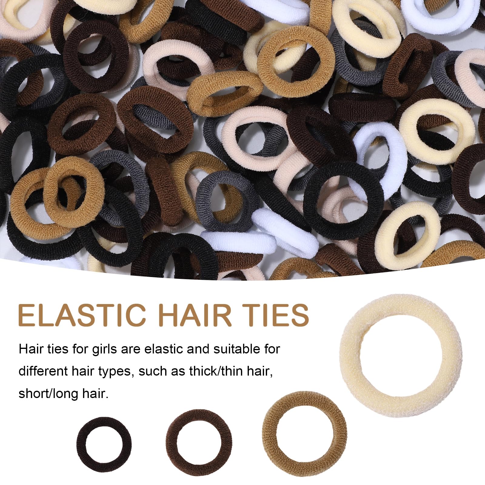 150 Stück kleine Haargummis für Mädchen, nahtlos, elastisch, Pferdeschwanzhalter | 2,3 cm weiche Gummibänder, neutrale Farben, sanft zu dünnem Haar, für Zöpfe und Pferdeschwanz, Strumpffüller für Kinder