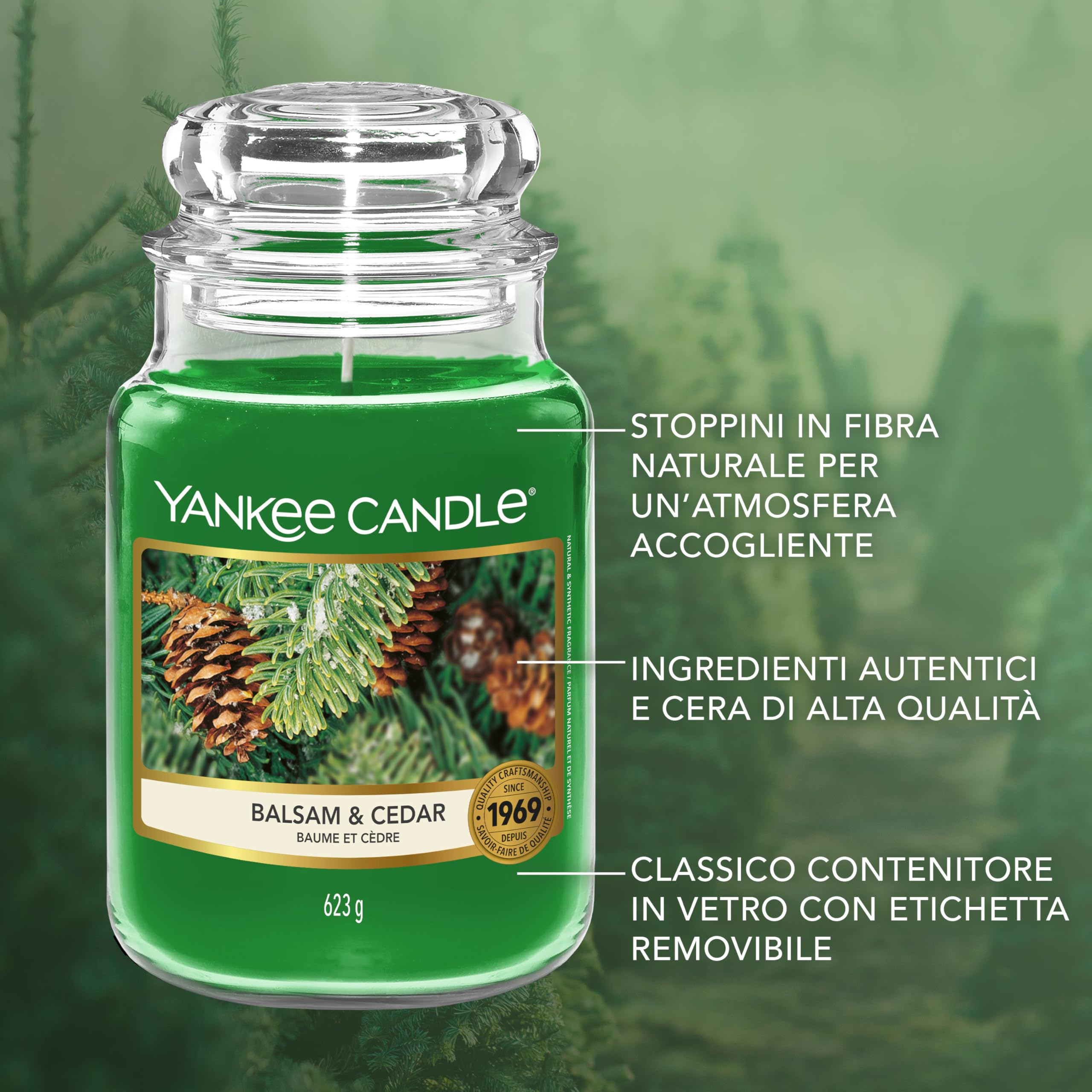 Yankee Candle Candela profumata in giara grande, Balsam & Cedar, Durata Fino a 150 Ore, Regali ottimi per le donne