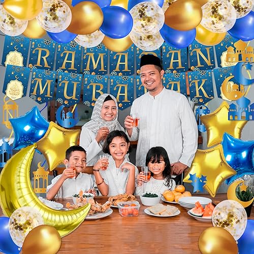 Miniatura 6 de Juego de 138 decoraciones de Ramdan, 38 globos de látex, 7 globos de papel de aluminio, pancarta de Ramdan, para decoraciones de fiesta de Ramadán