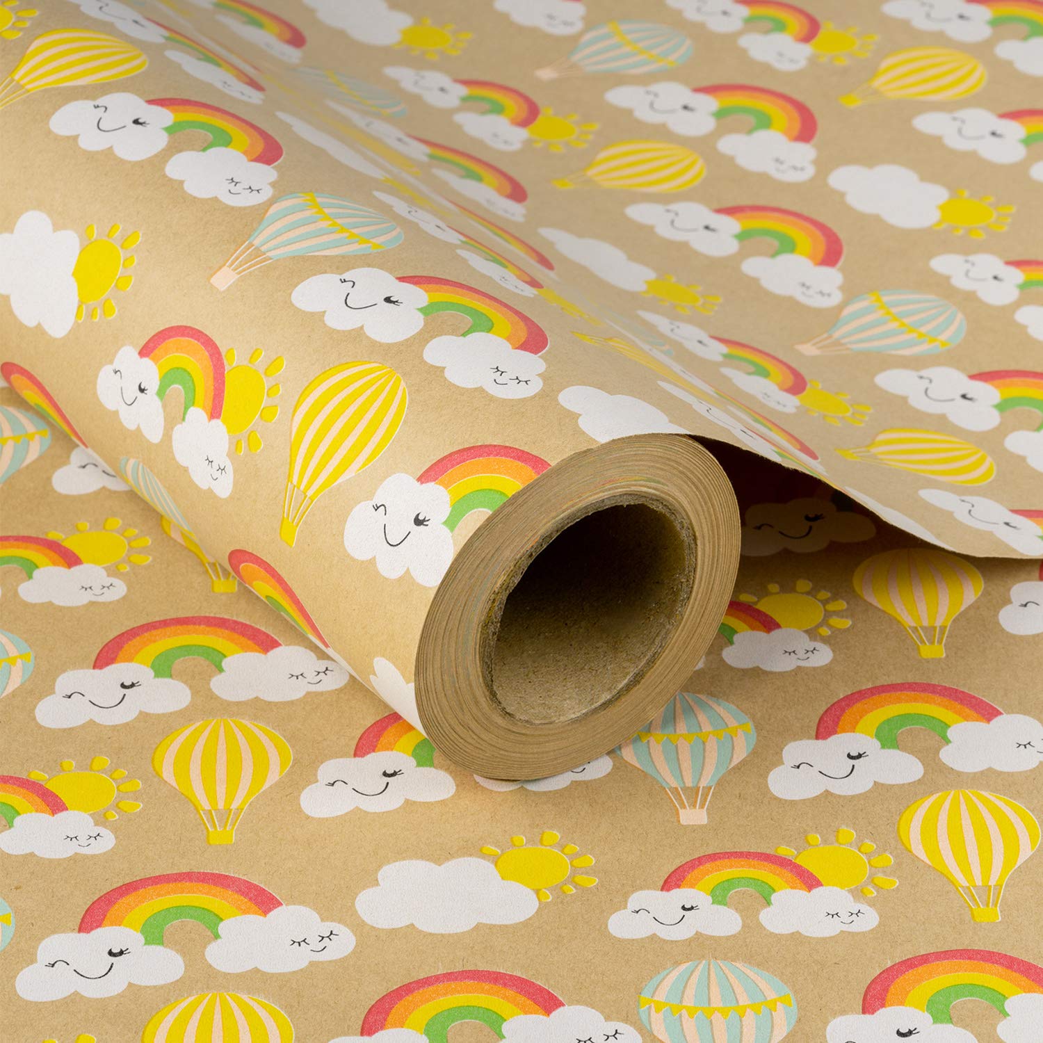 Photo 1 of RUSPEPA Kraft Wrapping Paper Roll - Cute Design with Rainbow, Smile Cloud and Hot Air Balloon - 24 inches x 100 feet