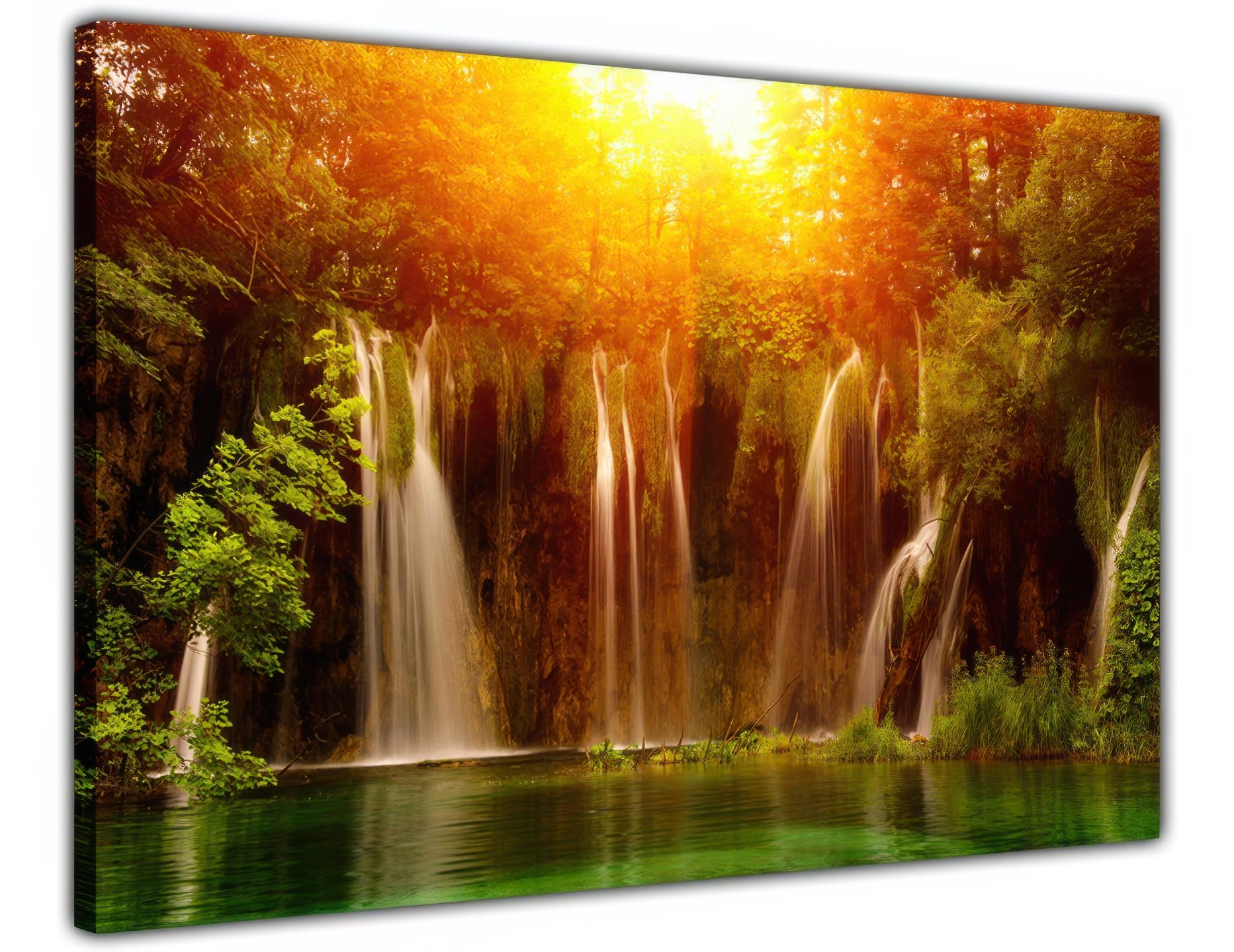 Pastello Multicolour Waterfall Sunrise, Canvas Wall Art, Wall Art Picture Print For Living Room And Bedroom (31Cm X 20Cm / 12X8inch)