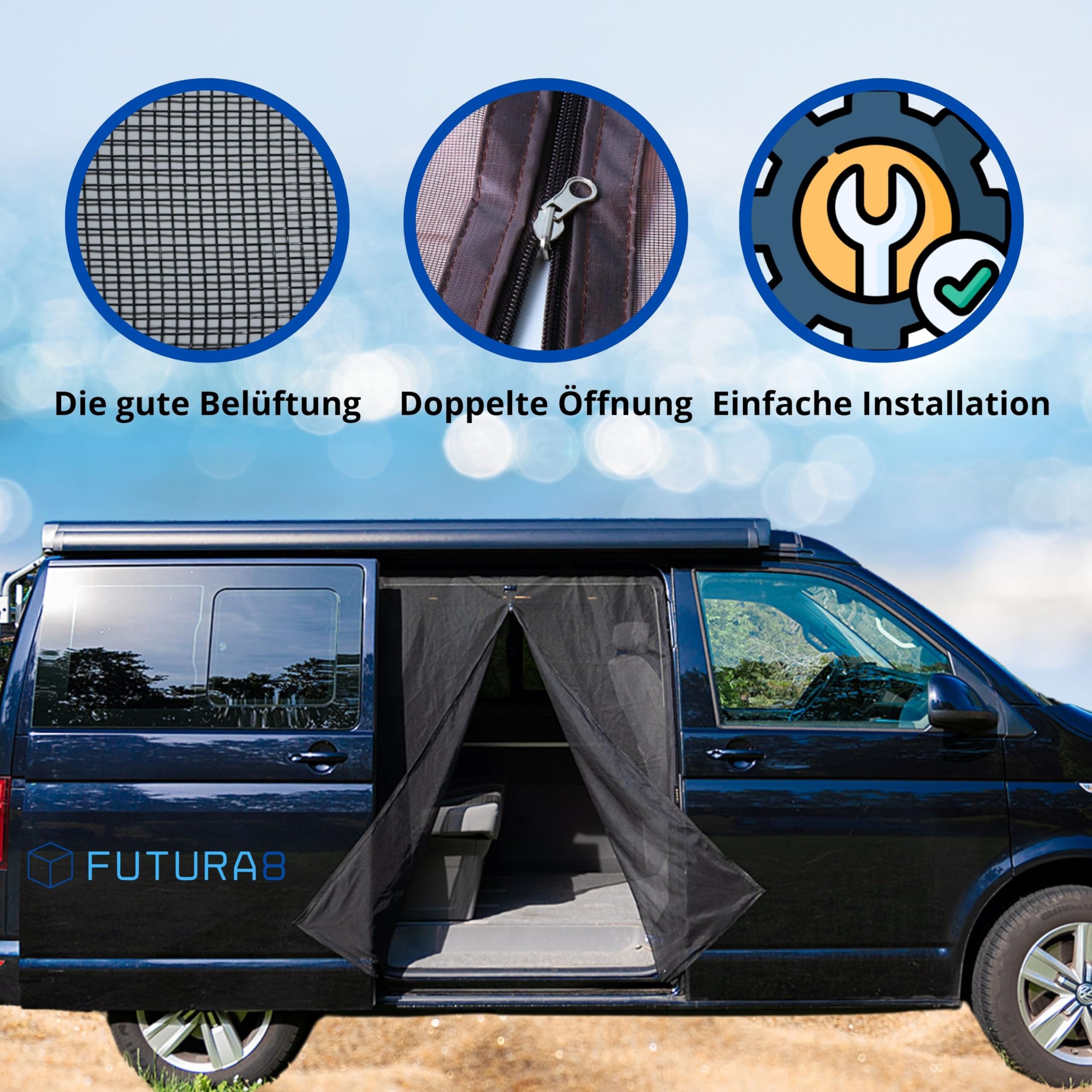 Moskitonetz magnetisch für Camper-Van VW T5 / T6, Tourneo, Duncan, Vito – leichtes Nylon-Gewebe, Insektenschutz, Gute Sicht & Belüftung, einfache Installation