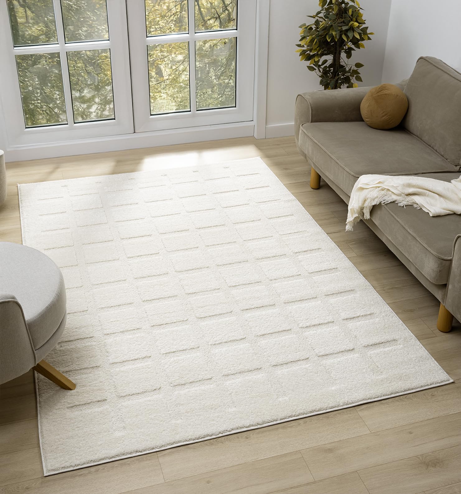 Desire Rugs Aya Cream Embossed Cube Rug 200 x 290cm