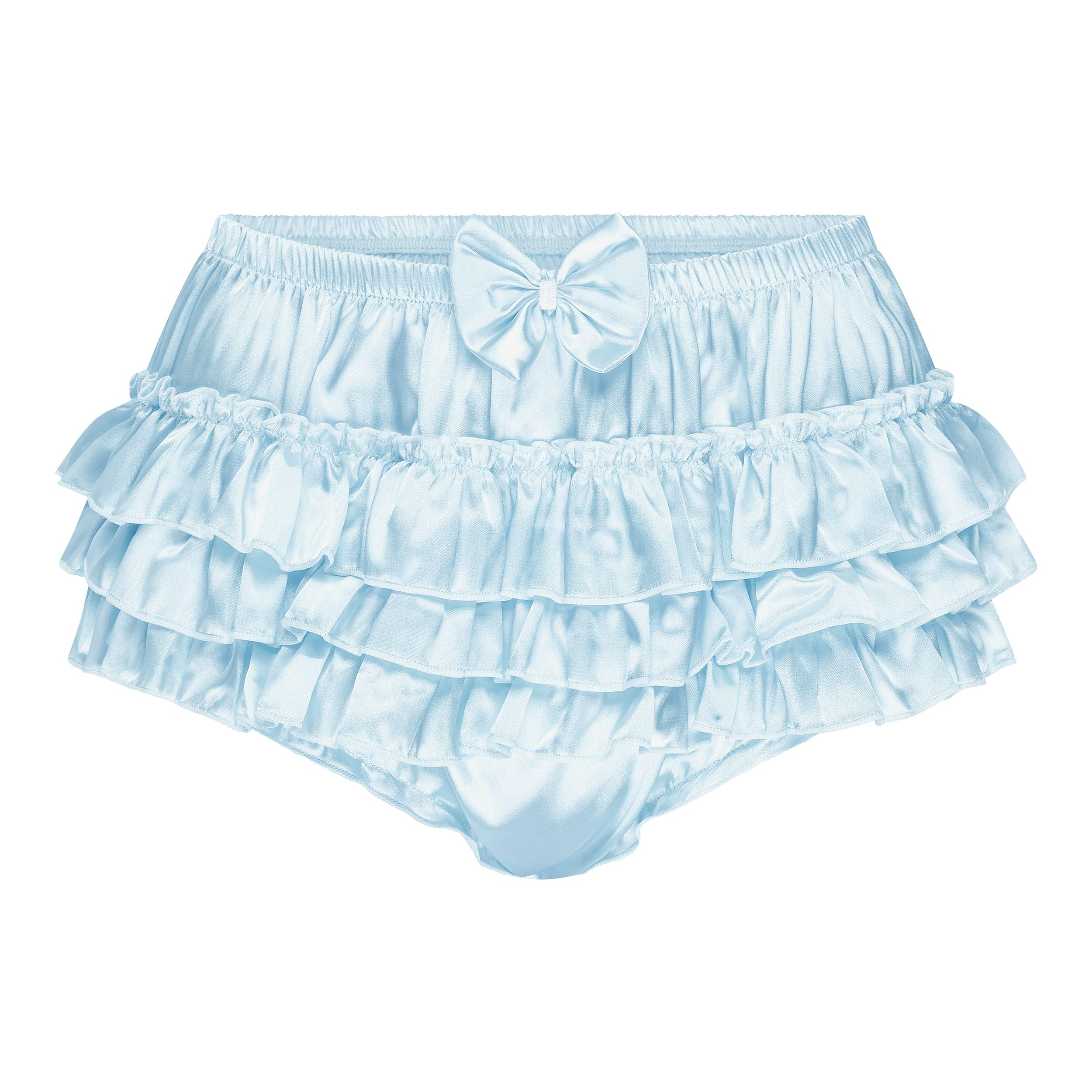 Satini Sissy Satin Ruffled Skirted Panties, Baby Blue, L