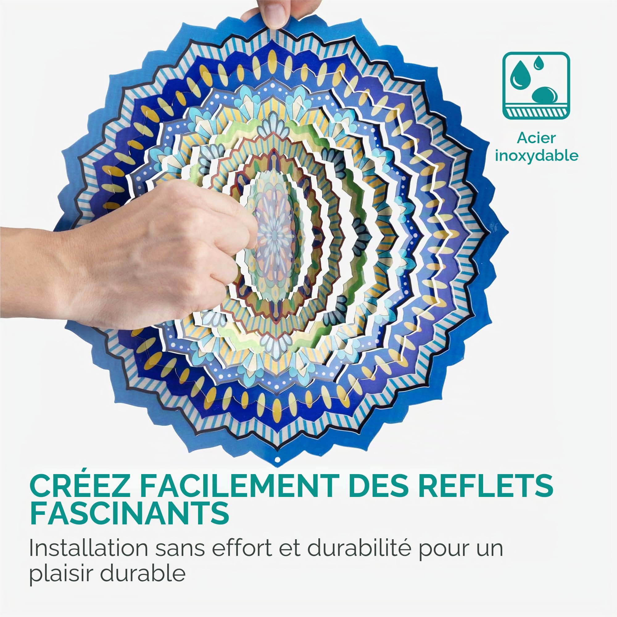Navaris Carillon a Vent Exterieur Zen - Eolienne Moulin à Vent Cinétique Pivotant avec Crochet de Suspension - Decoration Jardin en Acier Inoxydable - Éolienne pour Extérieur