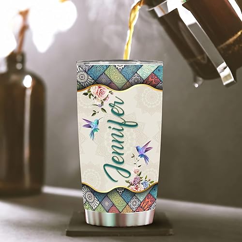 Vista 54 de WAZONE Vaso personalizado de flores de mariposa con tapa, acero inoxidable azul marino, 20 30 onzas, taza de café de viaje con aislamiento al vacío