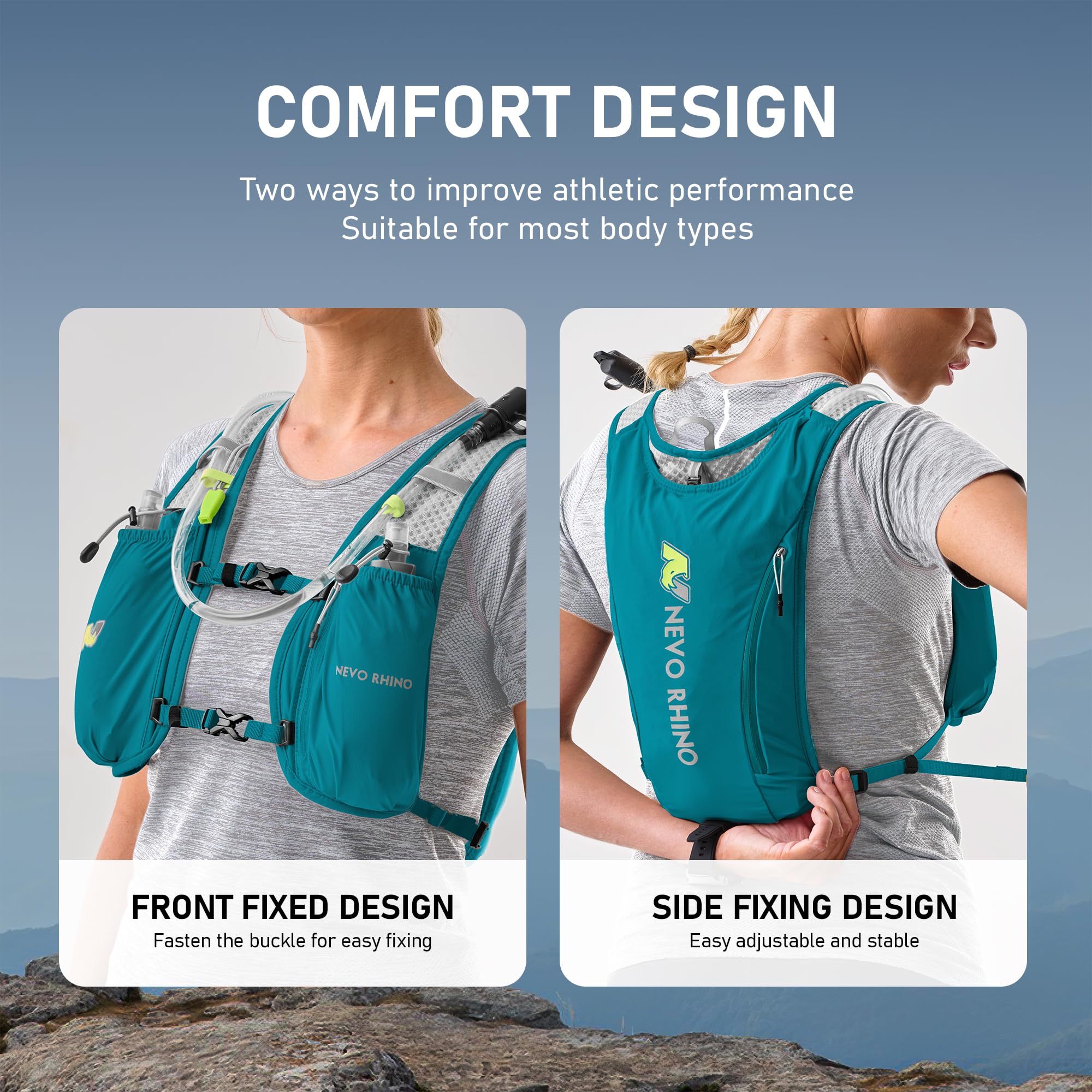 N NEVO RHINO Chaleco de hidratación para correr, 5.5 L con bolsa de agua de 2 L, mochila de hidratación ligera para senderismo y carreras